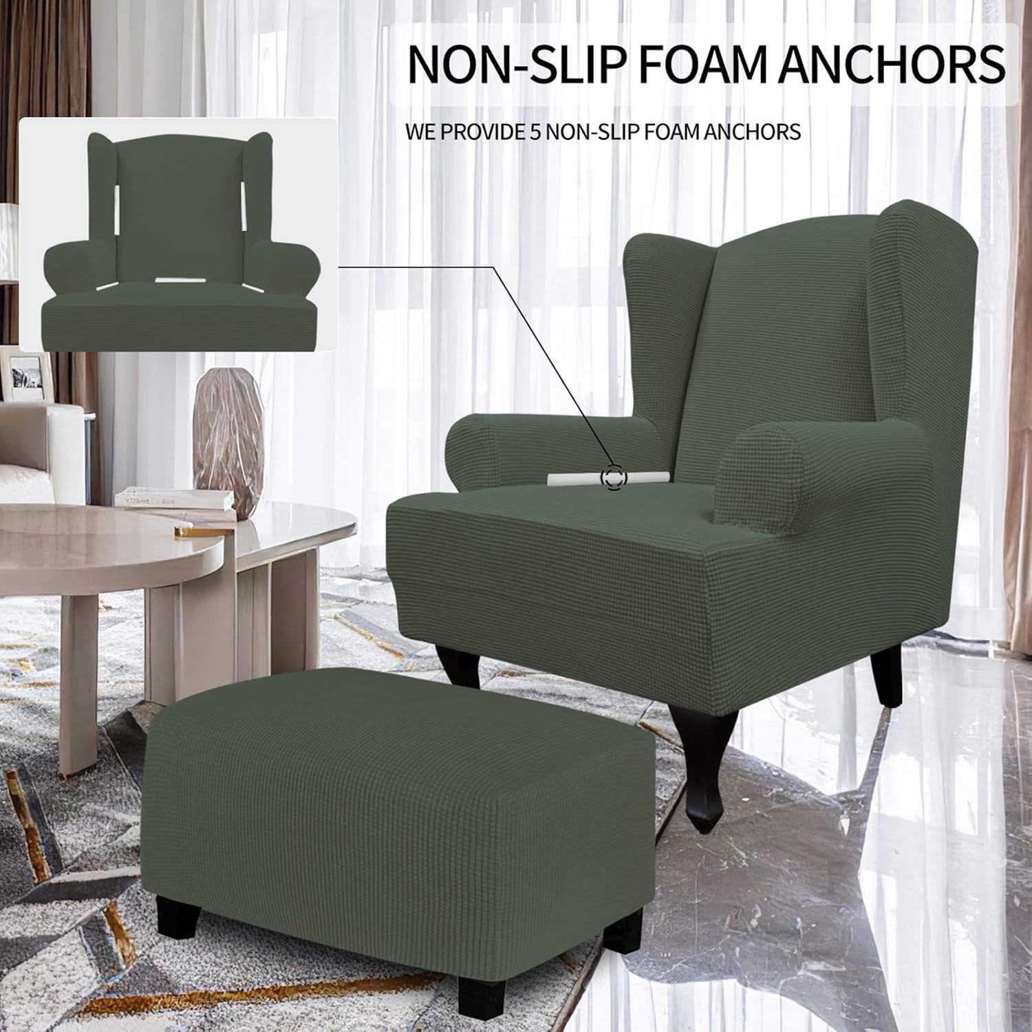 image:imageEasyGoing Stretch Wingback Chair Sofa Slipcover 1Piece Sofa Cover Furniture Protector Couch Soft with Elastic Bottom Spandex Jacquard Fabric Small ChecksWing ChairCamelOlive Green