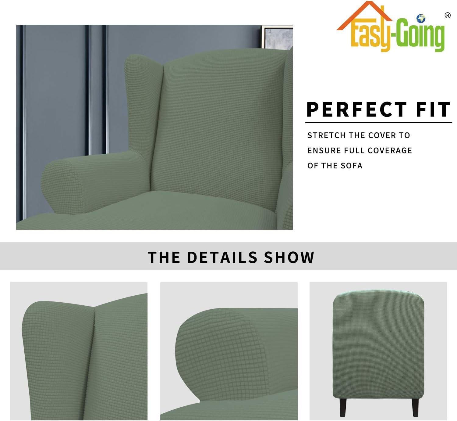 image:imageEasyGoing Stretch Wingback Chair Sofa Slipcover 1Piece Sofa Cover Furniture Protector Couch Soft with Elastic Bottom Spandex Jacquard Fabric Small ChecksWing ChairCamelGreyish Green