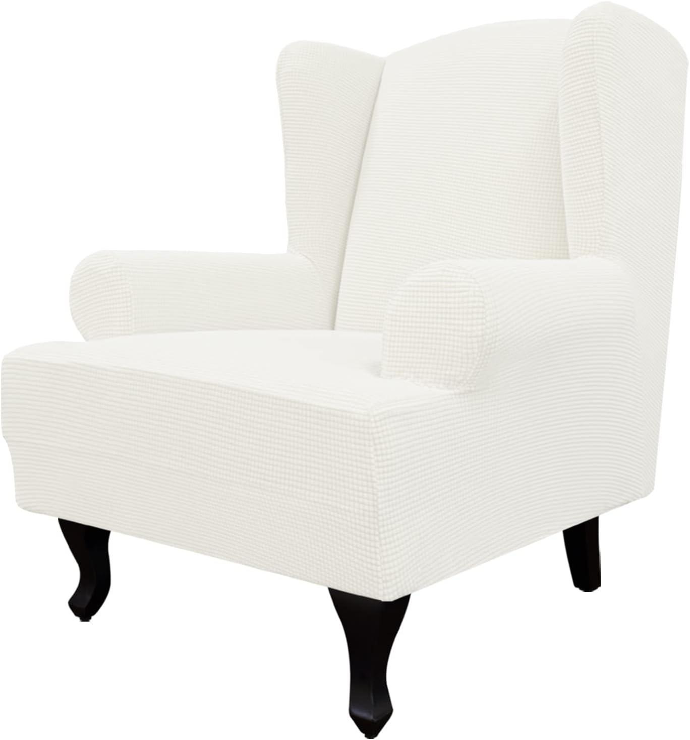 image:imageEasyGoing Stretch Wingback Chair Sofa Slipcover 1Piece Sofa Cover Furniture Protector Couch Soft with Elastic Bottom Spandex Jacquard Fabric Small ChecksWing ChairCamelCream