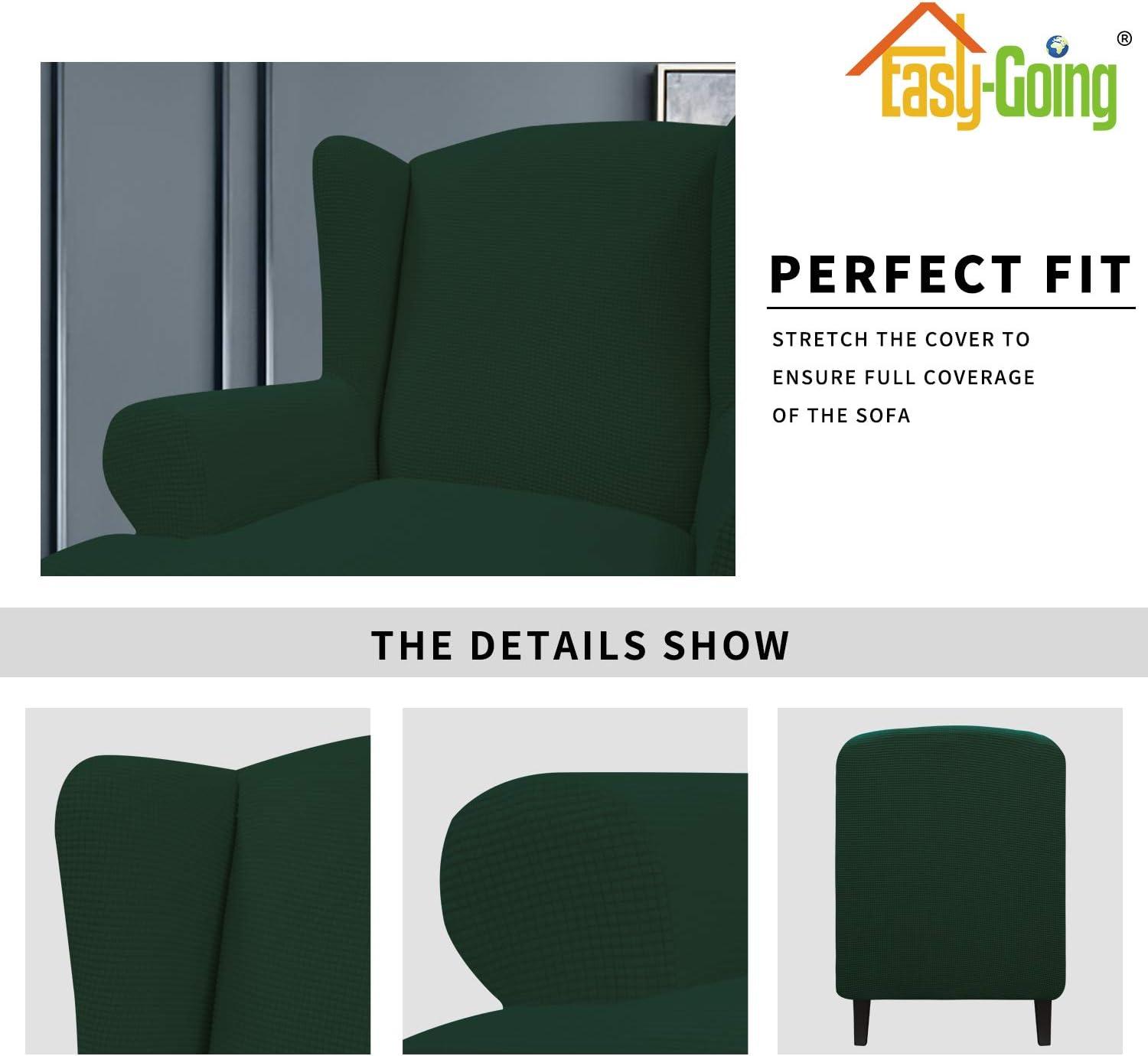 image:imageEasyGoing Stretch Wingback Chair Sofa Slipcover 1Piece Sofa Cover Furniture Protector Couch Soft with Elastic Bottom Spandex Jacquard Fabric Small ChecksWing ChairCamelDark Green