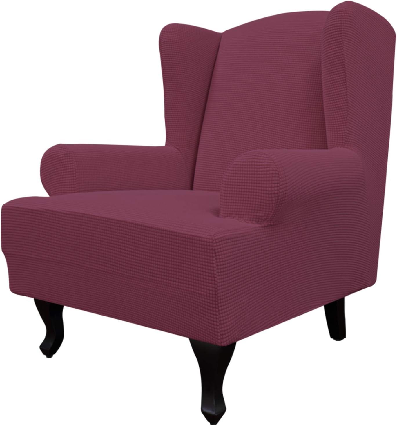 image:imageEasyGoing Stretch Wingback Chair Sofa Slipcover 1Piece Sofa Cover Furniture Protector Couch Soft with Elastic Bottom Spandex Jacquard Fabric Small ChecksWing ChairCamelAsh Rose