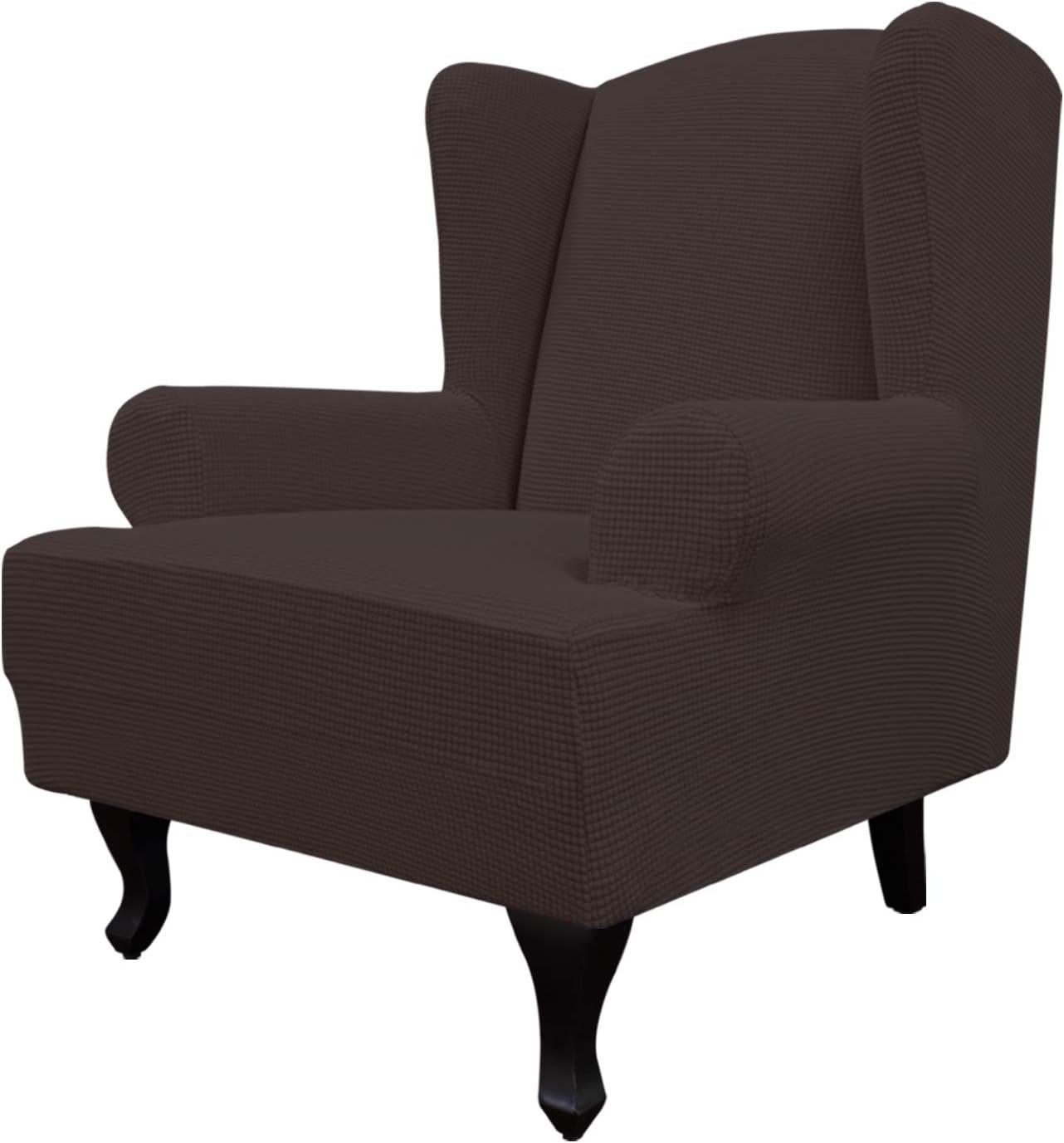 image:imageEasyGoing Stretch Wingback Chair Sofa Slipcover 1Piece Sofa Cover Furniture Protector Couch Soft with Elastic Bottom Spandex Jacquard Fabric Small ChecksWing ChairCamelChocolate