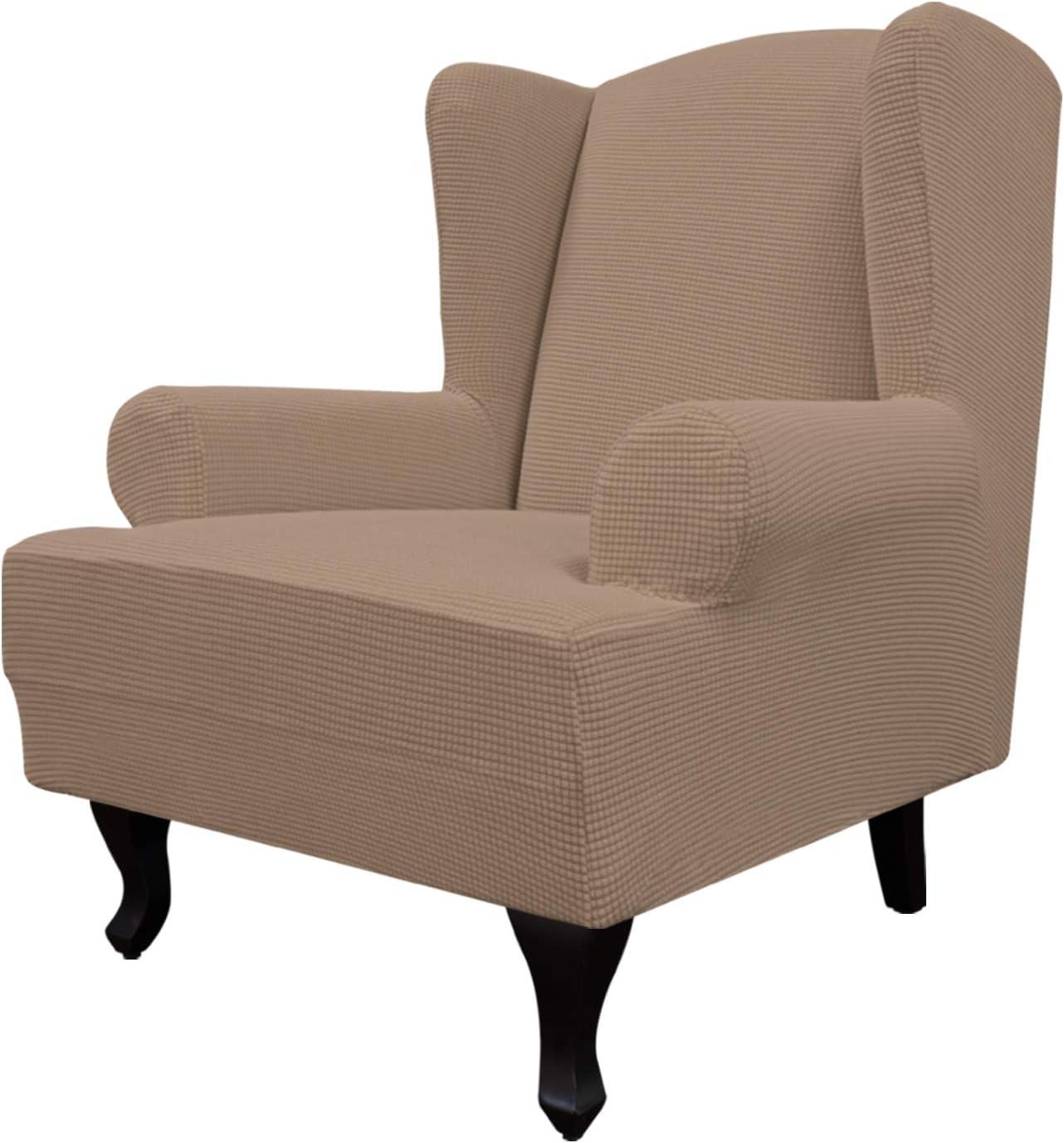 image:imageEasyGoing Stretch Wingback Chair Sofa Slipcover 1Piece Sofa Cover Furniture Protector Couch Soft with Elastic Bottom Spandex Jacquard Fabric Small ChecksWing ChairCamelCamel