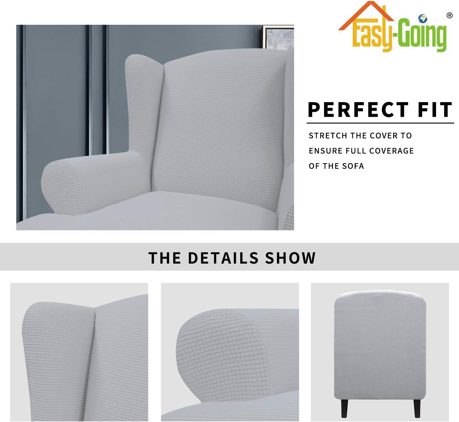 image:imageEasyGoing Stretch Wingback Chair Sofa Slipcover 1Piece Sofa Cover Furniture Protector Couch Soft with Elastic Bottom Spandex Jacquard Fabric Small ChecksWing ChairCamelSilver Gray