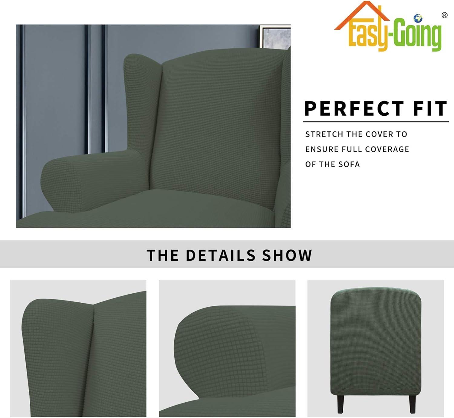 image:imageEasyGoing Stretch Wingback Chair Sofa Slipcover 1Piece Sofa Cover Furniture Protector Couch Soft with Elastic Bottom Spandex Jacquard Fabric Small ChecksWing ChairCamelOlive Green