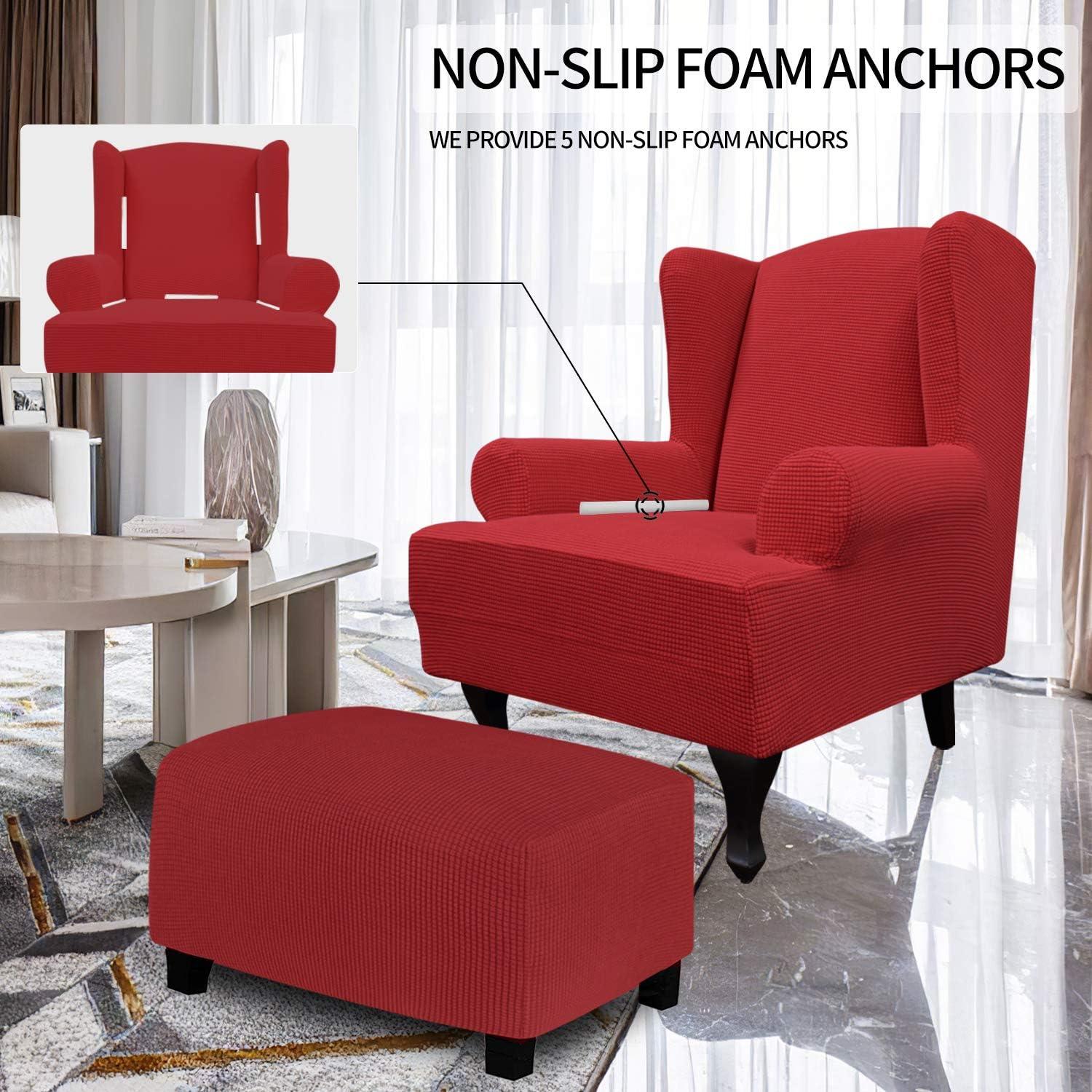 image:imageEasyGoing Stretch Wingback Chair Sofa Slipcover 1Piece Sofa Cover Furniture Protector Couch Soft with Elastic Bottom Spandex Jacquard Fabric Small ChecksWing ChairCamelChristmas Red
