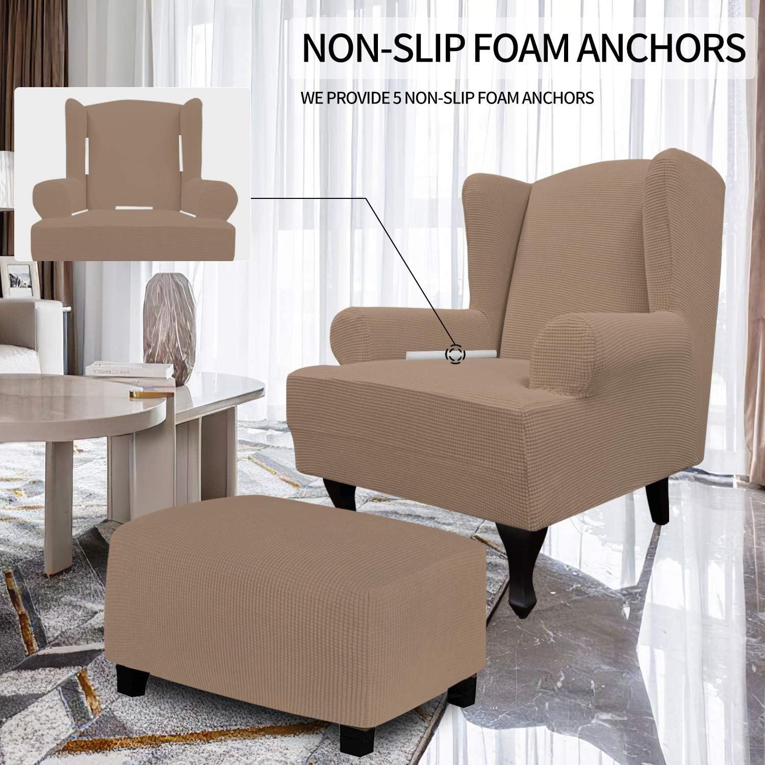 image:imageEasyGoing Stretch Wingback Chair Sofa Slipcover 1Piece Sofa Cover Furniture Protector Couch Soft with Elastic Bottom Spandex Jacquard Fabric Small ChecksWing ChairCamelCamel