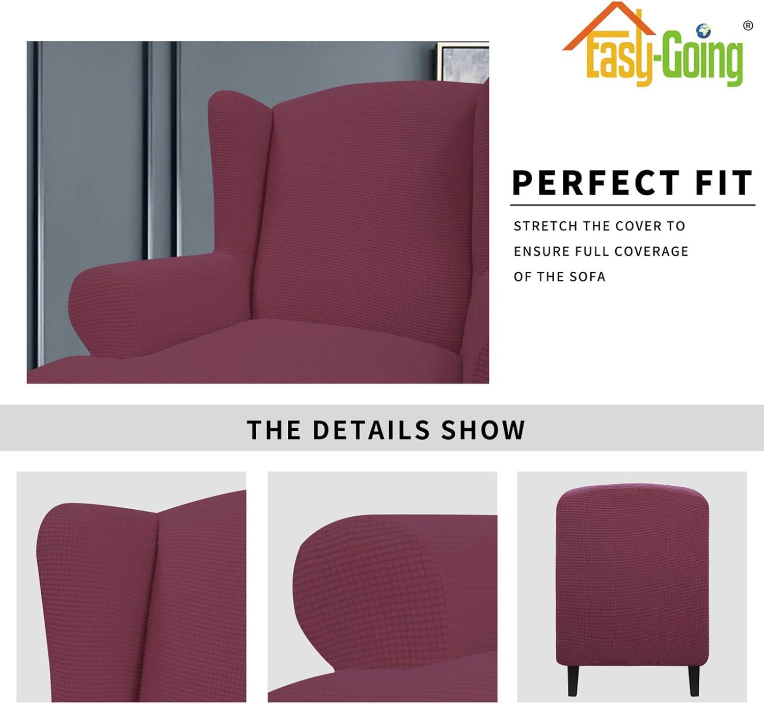 image:imageEasyGoing Stretch Wingback Chair Sofa Slipcover 1Piece Sofa Cover Furniture Protector Couch Soft with Elastic Bottom Spandex Jacquard Fabric Small ChecksWing ChairCamelAsh Rose