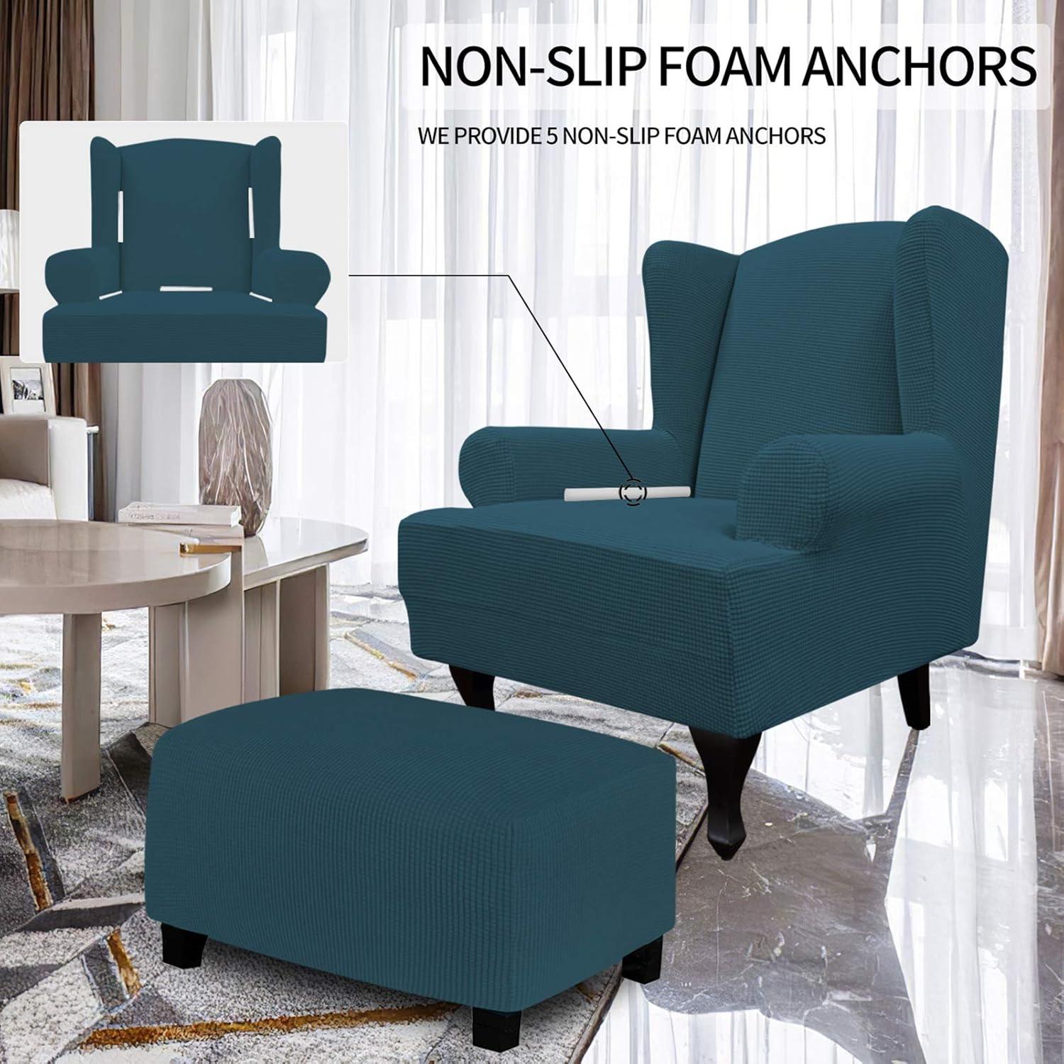 image:imageEasyGoing Stretch Wingback Chair Sofa Slipcover 1Piece Sofa Cover Furniture Protector Couch Soft with Elastic Bottom Spandex Jacquard Fabric Small ChecksWing ChairCamelDeep Teal