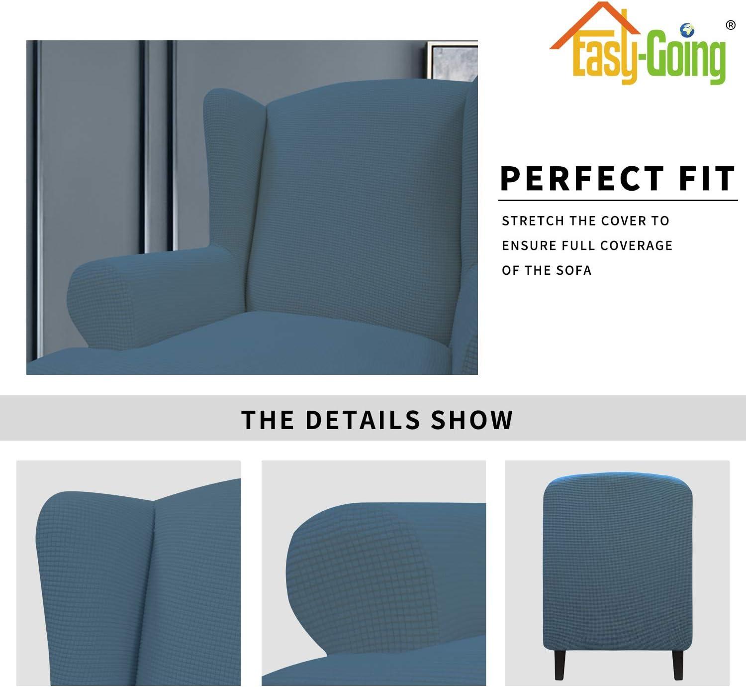 image:imageEasyGoing Stretch Wingback Chair Sofa Slipcover 1Piece Sofa Cover Furniture Protector Couch Soft with Elastic Bottom Spandex Jacquard Fabric Small ChecksWing ChairCamelBluestone