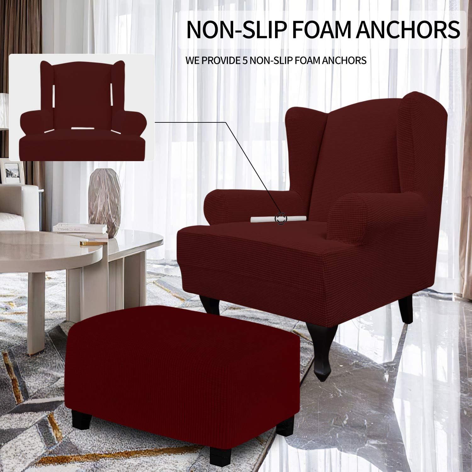 image:imageEasyGoing Stretch Wingback Chair Sofa Slipcover 1Piece Sofa Cover Furniture Protector Couch Soft with Elastic Bottom Spandex Jacquard Fabric Small ChecksWing ChairCamelWine