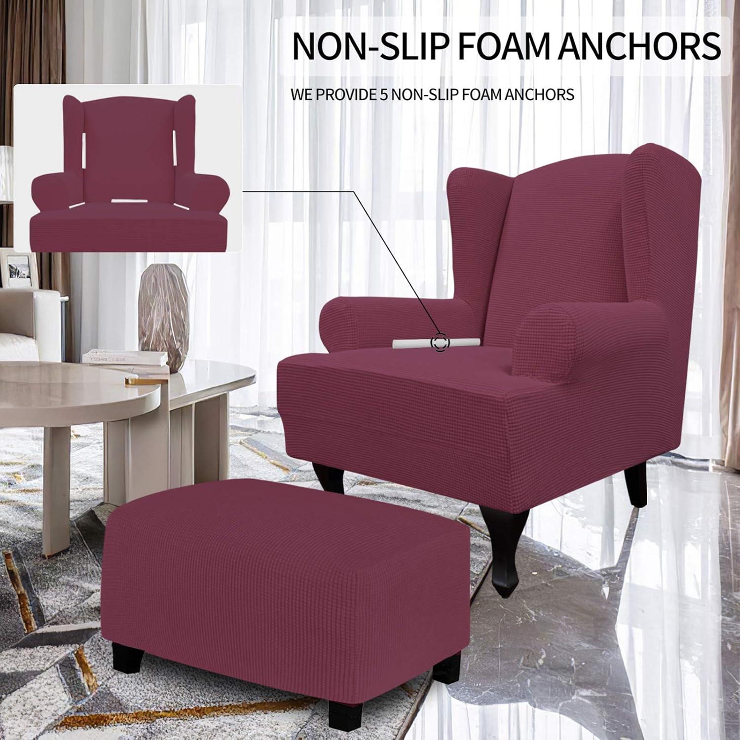 image:imageEasyGoing Stretch Wingback Chair Sofa Slipcover 1Piece Sofa Cover Furniture Protector Couch Soft with Elastic Bottom Spandex Jacquard Fabric Small ChecksWing ChairCamelAsh Rose