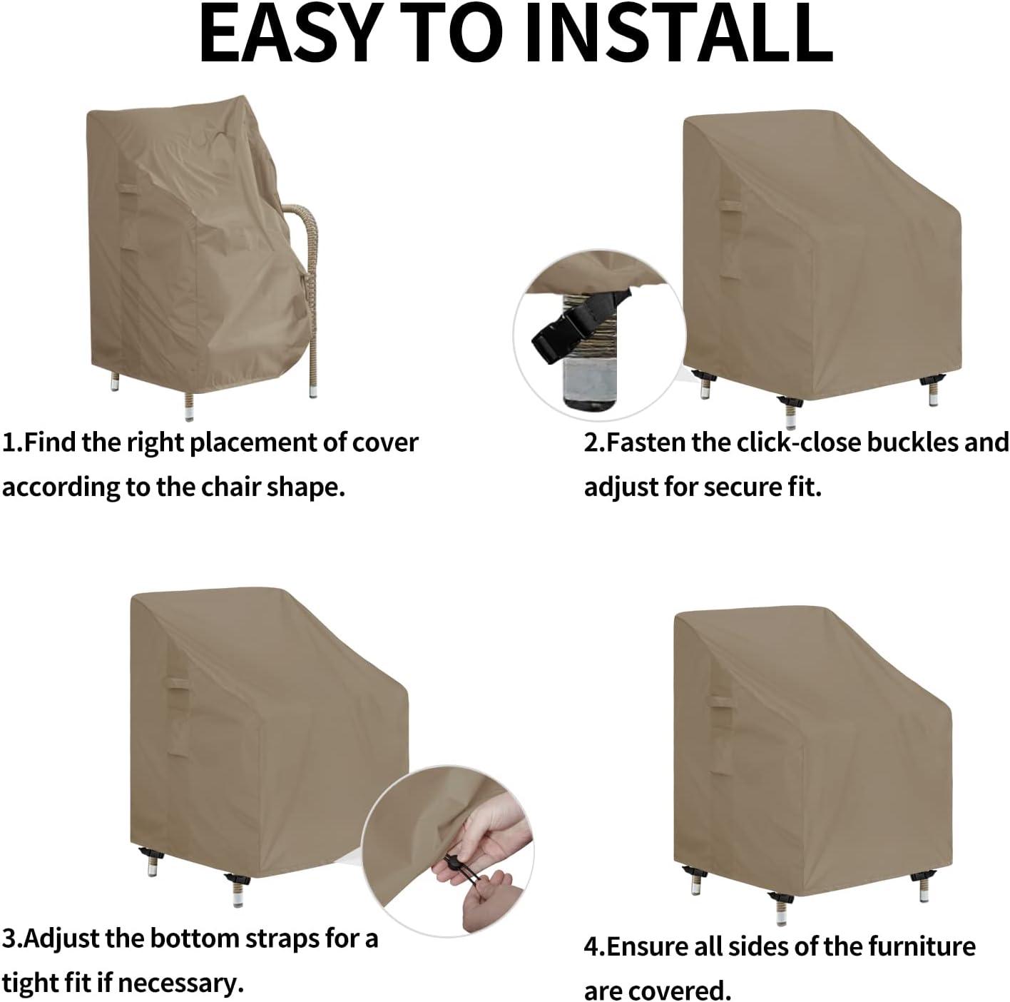 image:imageEasyGoing Waterproof Patio Chair Cover UV Resistant Outdoor Chair Cover Weatherproof Lawn Patio Furniture Cover with Tape Sealed Seam 2 Pack335Wx315Dx36H inch BlackCamel