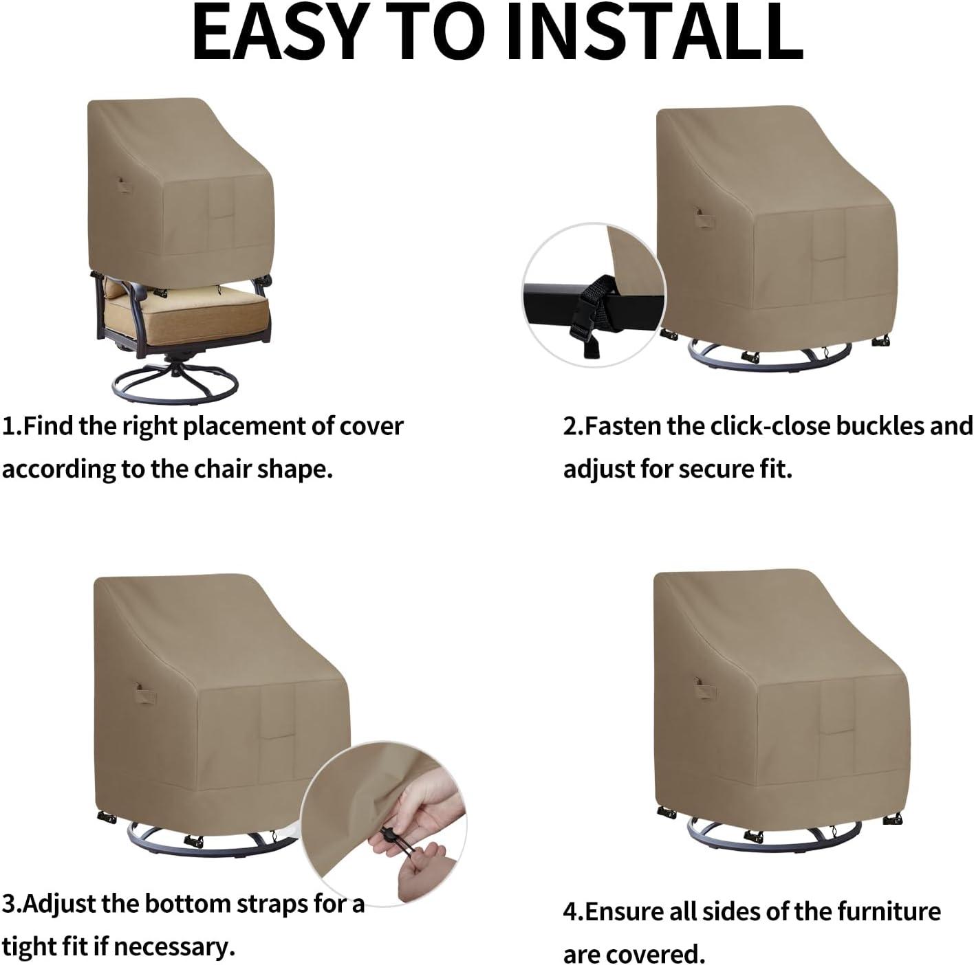 image:imageEasyGoing Waterproof Patio Chair Cover UV Resistant Outdoor Chair Cover Weatherproof Lawn Patio Furniture Cover with Tape Sealed Seam 2 Pack335Wx315Dx36H inch BlackCamel