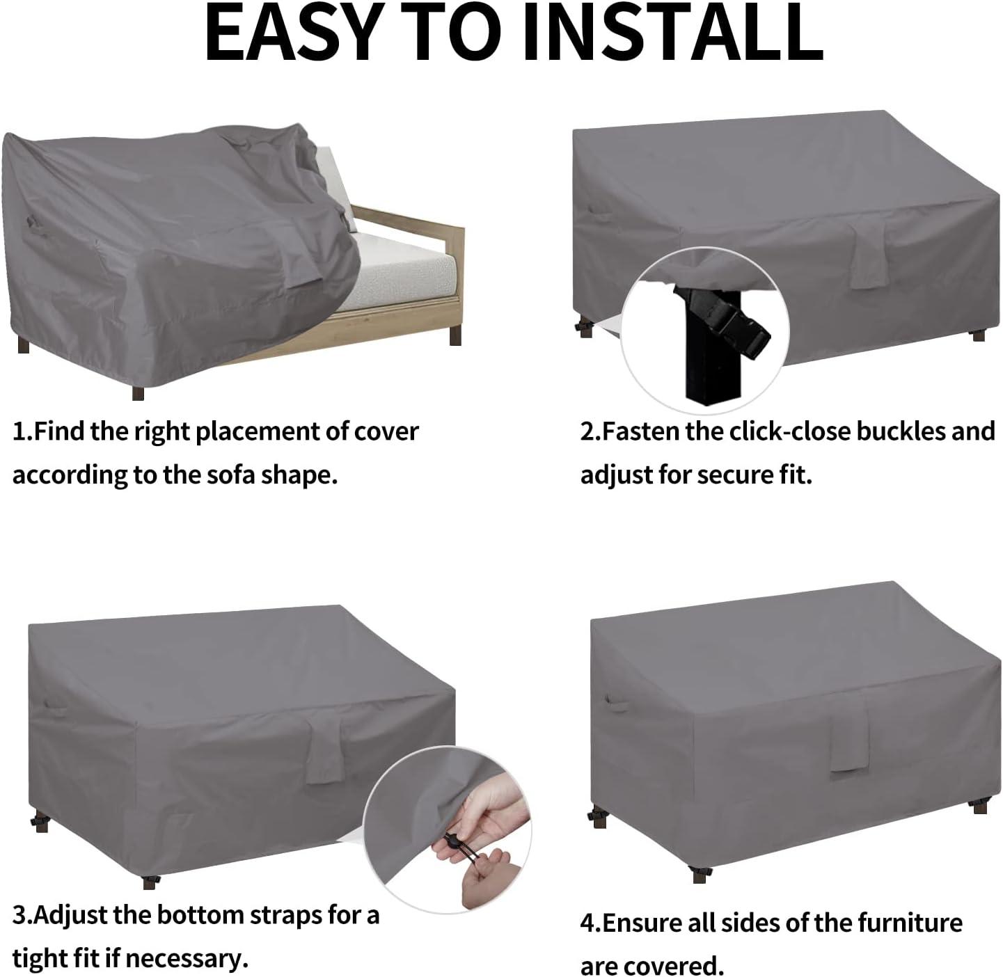 image:imageEasyGoing Waterproof Patio Sofa Cover UV Resistant 3 Seater Outdoor Sofa Cover Weatherproof Lawn Patio Furniture Cover with Tape Sealed Seam 79Wx37Dx35H inch BlackGrey
