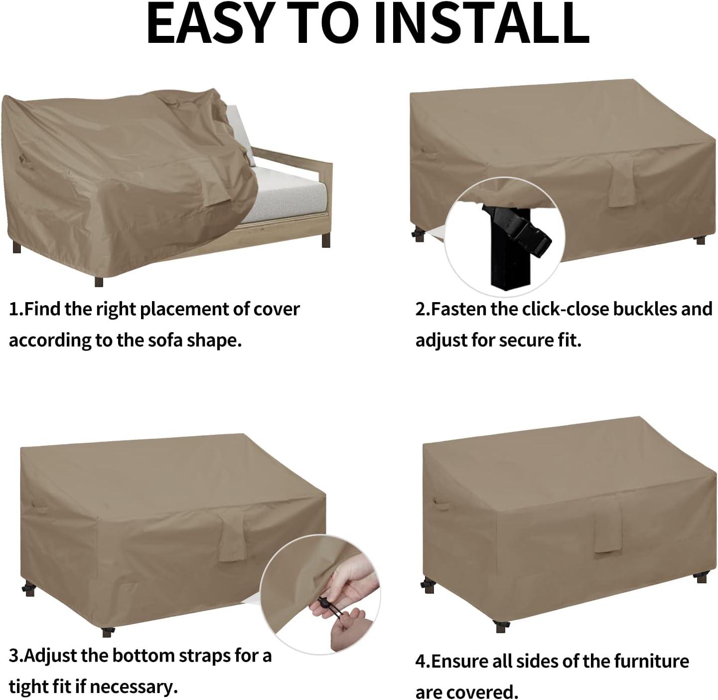 image:imageEasyGoing Waterproof Patio Sofa Cover UV Resistant 3 Seater Outdoor Sofa Cover Weatherproof Lawn Patio Furniture Cover with Tape Sealed Seam 79Wx37Dx35H inch BlackCamel