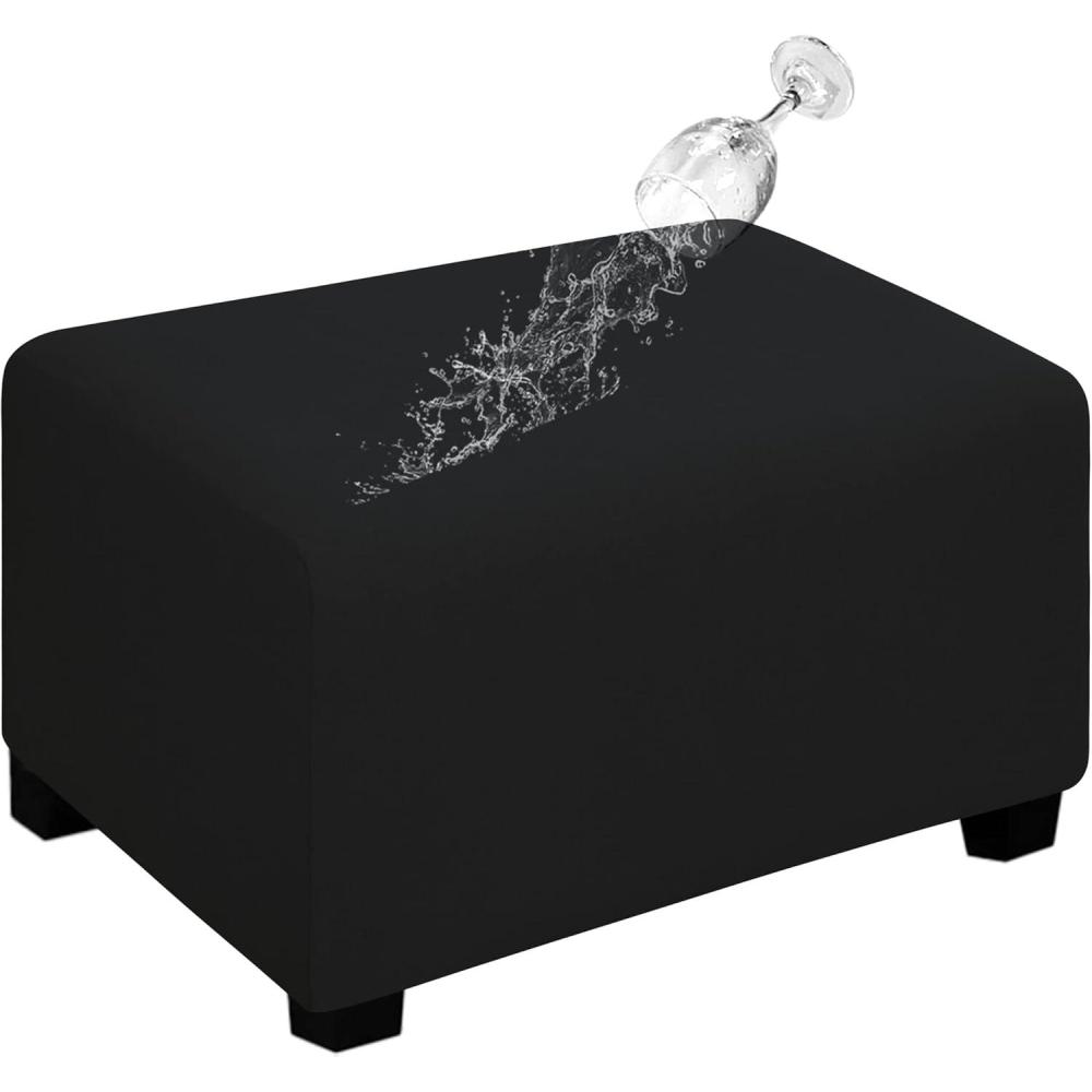 image:imageEasyGoing 100 Dual Waterproof Stretch Ottoman Cover Rectangle Folding Storage Stool Furniture Protector Soft Slipcover for Living Room with Elastic Bottom Large Dark GrayBlack