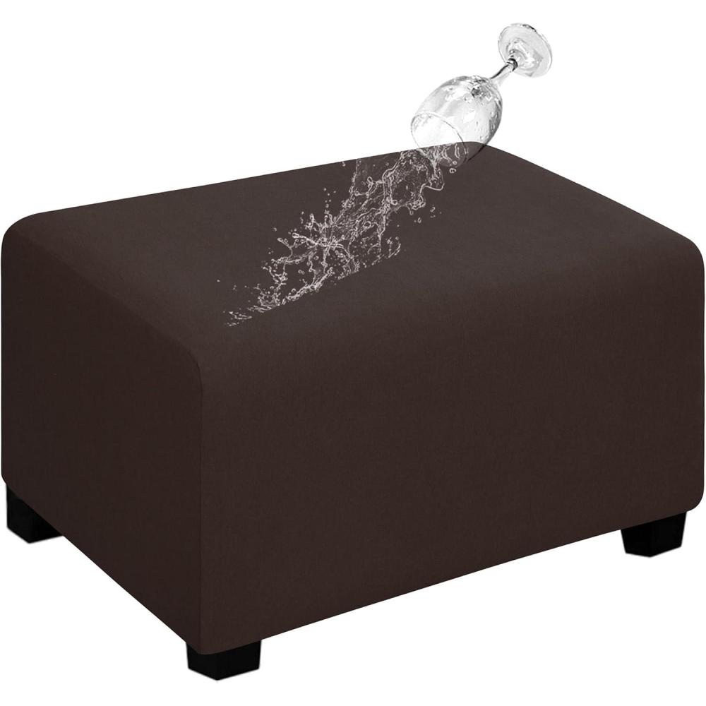 image:imageEasyGoing 100 Dual Waterproof Stretch Ottoman Cover Rectangle Folding Storage Stool Furniture Protector Soft Slipcover for Living Room with Elastic Bottom Large Dark GrayChocolate