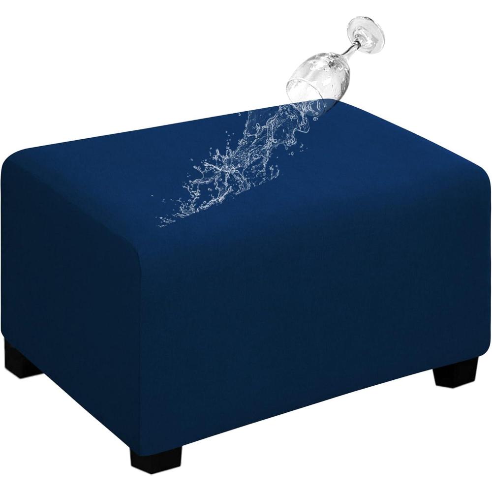 image:imageEasyGoing 100 Dual Waterproof Stretch Ottoman Cover Rectangle Folding Storage Stool Furniture Protector Soft Slipcover for Living Room with Elastic Bottom Large Dark GrayNavy