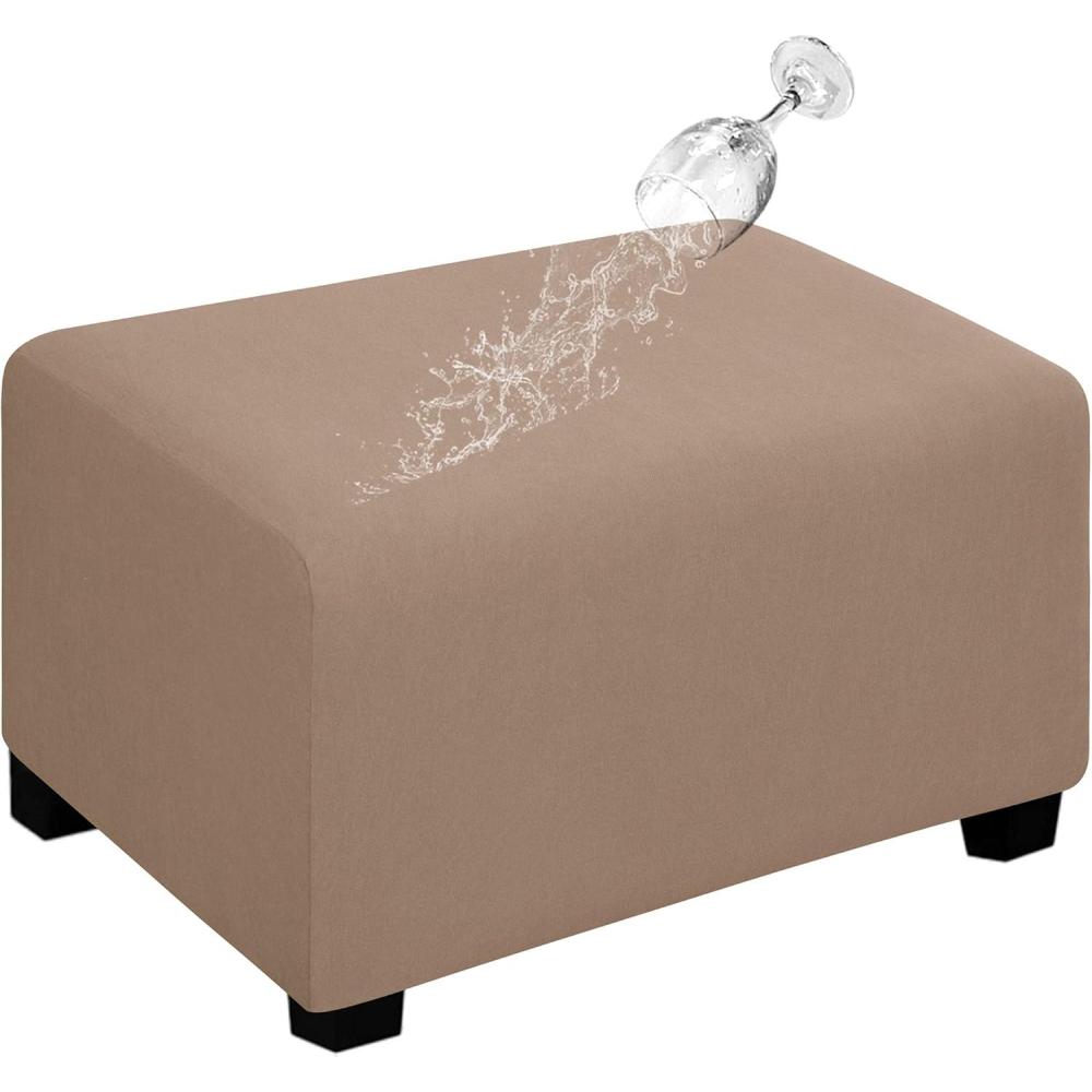 image:imageEasyGoing 100 Dual Waterproof Stretch Ottoman Cover Rectangle Folding Storage Stool Furniture Protector Soft Slipcover for Living Room with Elastic Bottom Large Dark GrayCamel