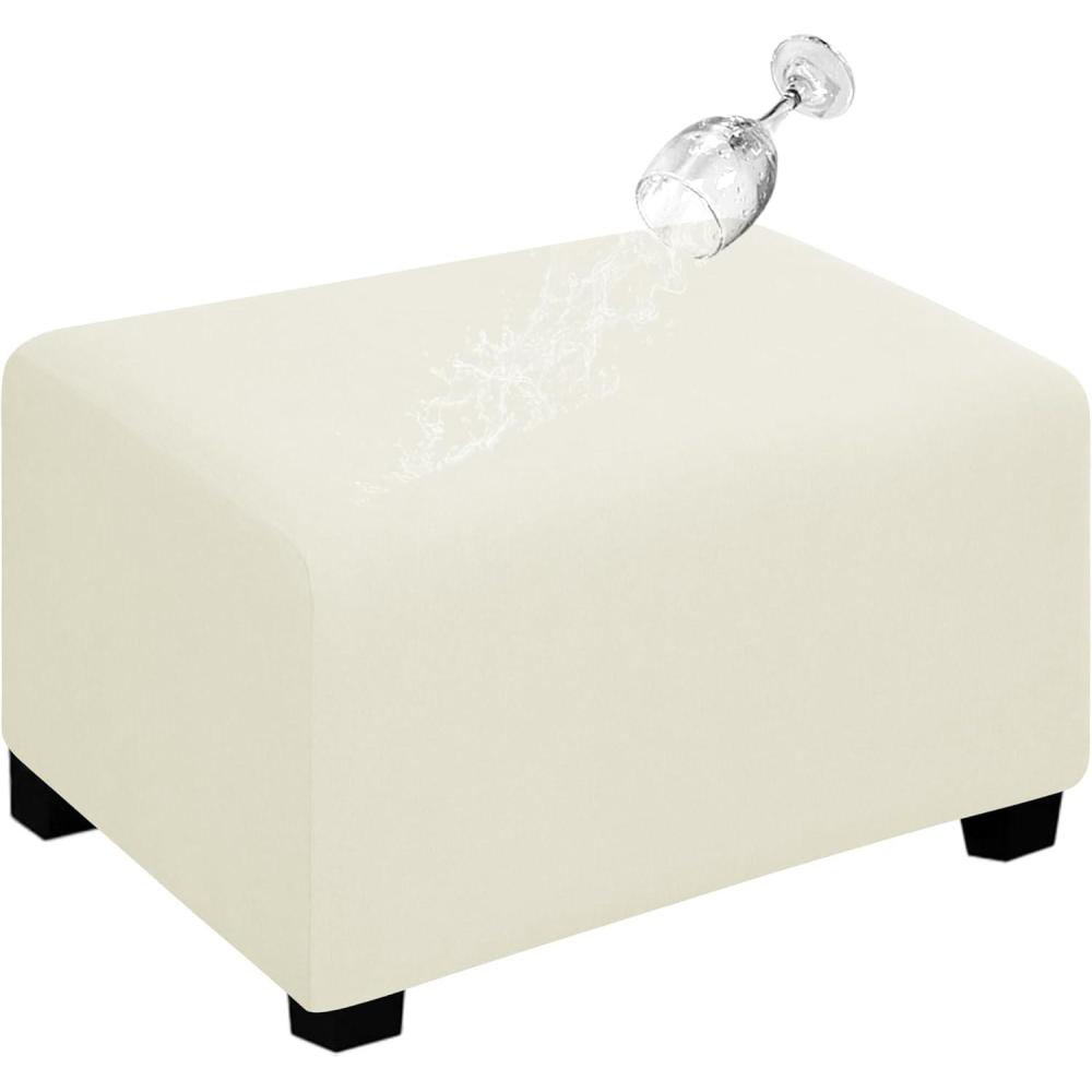 image:imageEasyGoing 100 Dual Waterproof Stretch Ottoman Cover Rectangle Folding Storage Stool Furniture Protector Soft Slipcover for Living Room with Elastic Bottom Large Dark GrayIvory