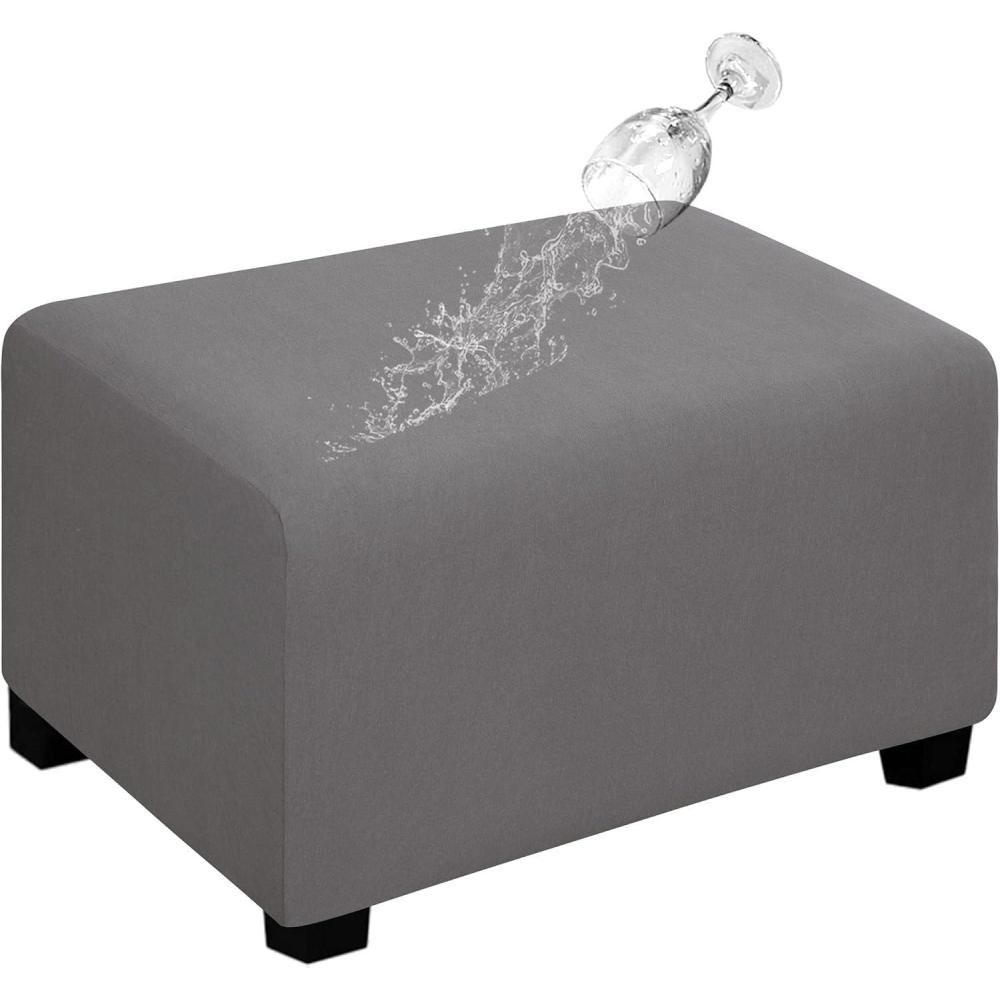 image:imageEasyGoing 100 Dual Waterproof Stretch Ottoman Cover Rectangle Folding Storage Stool Furniture Protector Soft Slipcover for Living Room with Elastic Bottom Large Dark GrayLight Gray