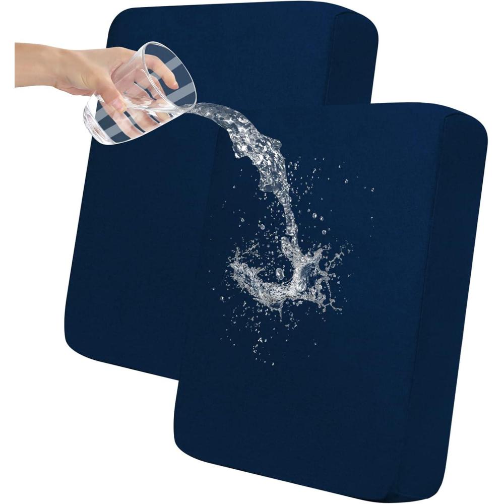 image:imageEasyGoing 100 Waterproof 4 Pieces Couch Cushion Covers for Sectional Sofa LeftRight L Shape Chaise Lounge Sofa Seat slipcover AntiSlip Sofa Cover 3 Seater 1 Chaise Dark GrayNavy