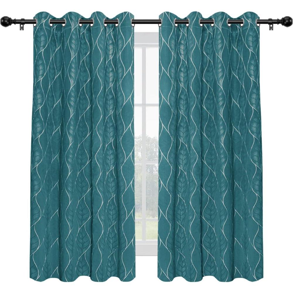 image:imageEasyGoing 3D Jacquard 100 Blackout Curtain Elegant Texture Light Blocking Window Curtain for Living Room Luxurious Noise Reducing Thick Curtain 2 Panels 52x63 in Peacock BluePeacock Blue
