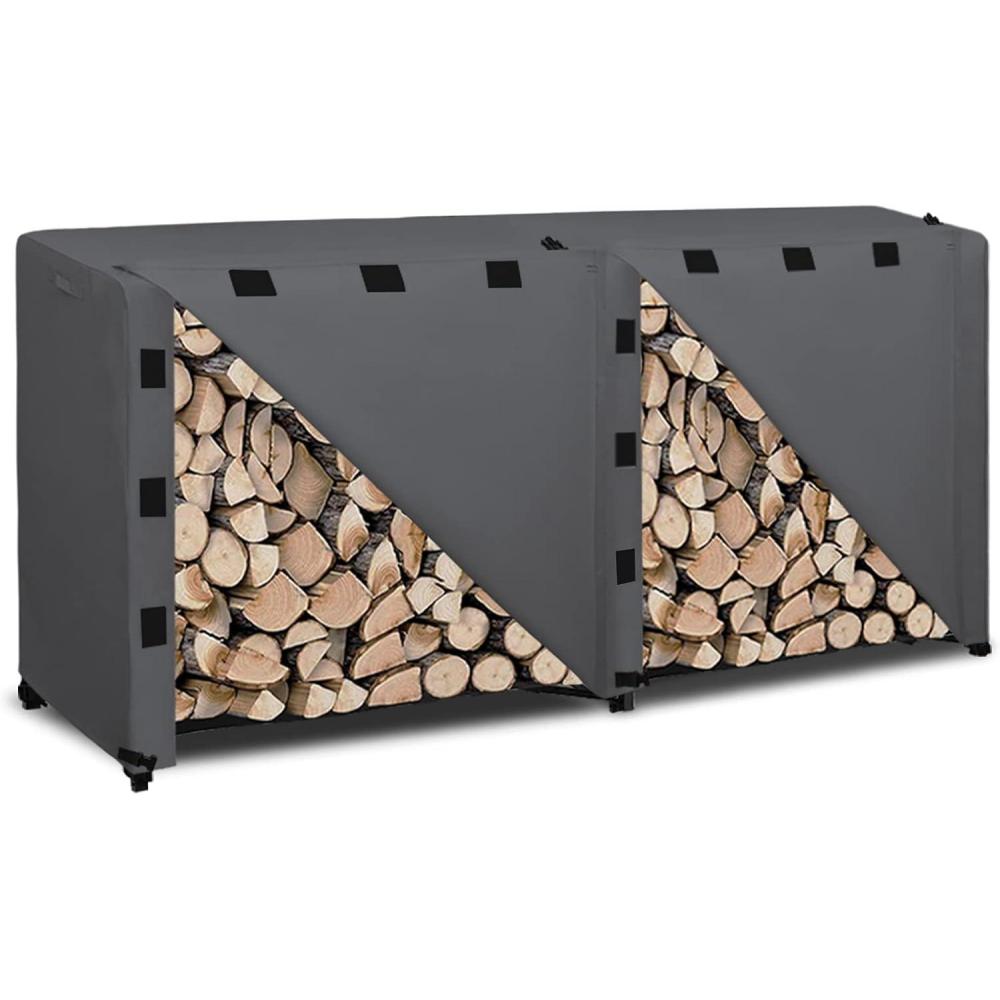 image:imageEasyGoing 4 Feet Outdoor Log Rack Cover Waterproof Weatherproof Firewood Cover with Openable Front Flap Cover Only Rack Not IncludedDark Gray