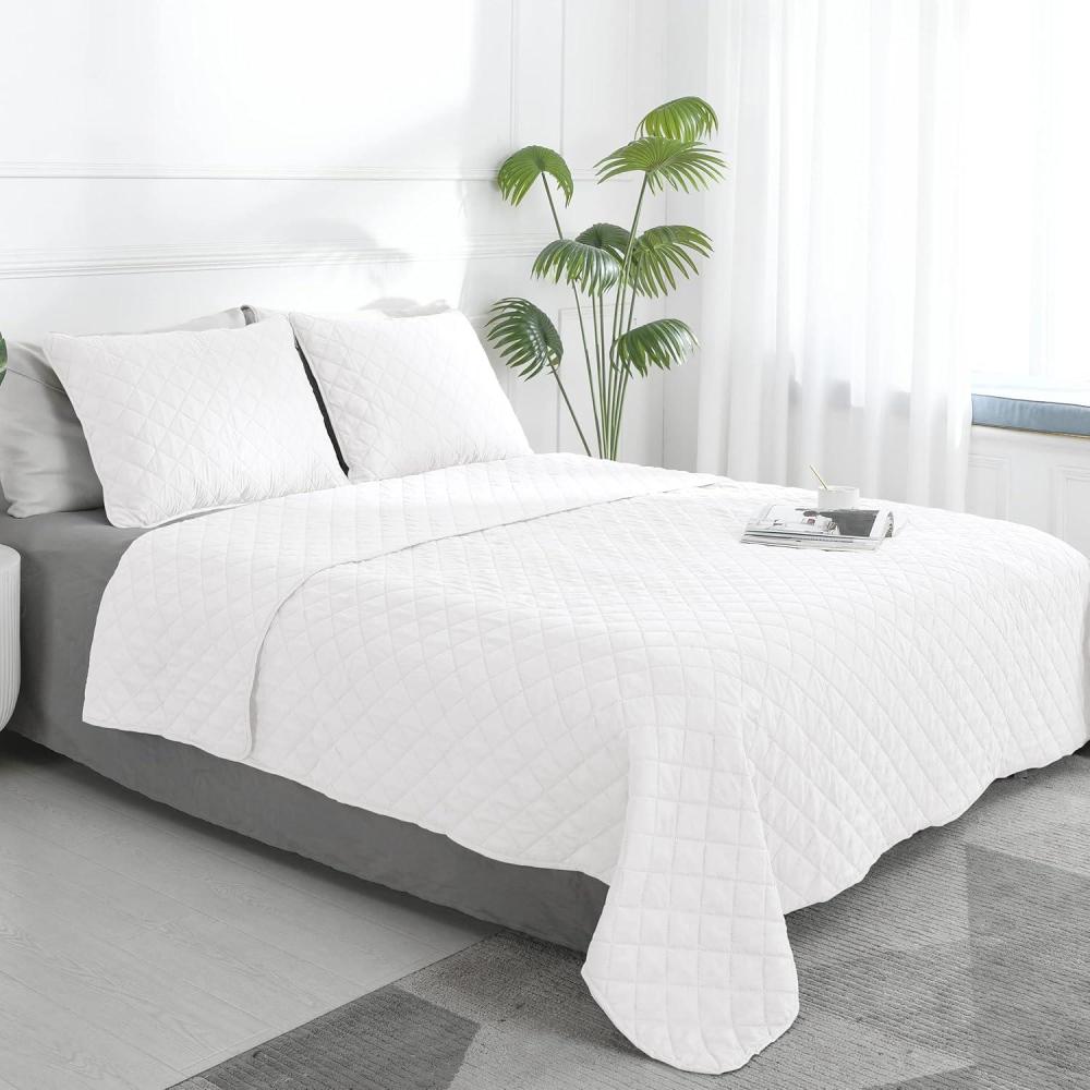 image:imageEasyGoing FullQueen Size Reversible Quilt Set with 1 Quilt and 2 Pillow Shams Soft Bed Quilt Cover Lightweight Microfiber Bedspread Water and Stain Resistant GrayLight GrayWhiteWhite