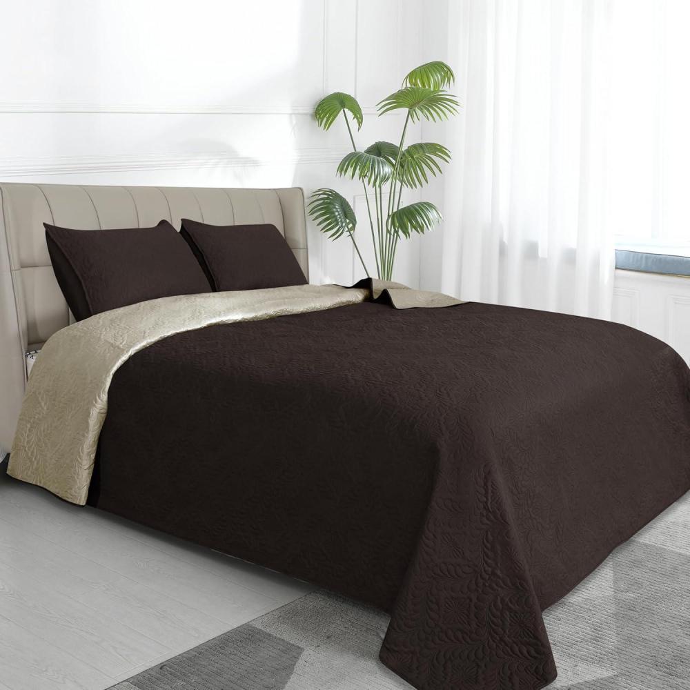 image:imageEasyGoing FullQueen Size Reversible Quilt Set with 1 Quilt and 2 Pillow Shams Soft Bed Quilt Cover Lightweight Microfiber Bedspread Water and Stain Resistant GrayLight GrayOlive LeafchocolateBeige