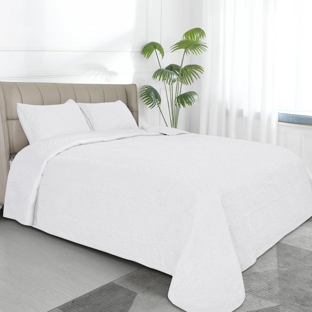 image:imageEasyGoing FullQueen Size Reversible Quilt Set with 1 Quilt and 2 Pillow Shams Soft Bed Quilt Cover Lightweight Microfiber Bedspread Water and Stain Resistant GrayLight GrayDamaskwhiteWhite
