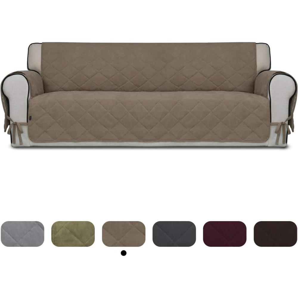 image:imageEasyGoing Micro Suede Sofa Slipcover Sofa Cover Couch Cover with Three Pockets Quilted Pets Covers Plastic Drop Printing PetsKidsChildrenDogCat SofaCamel