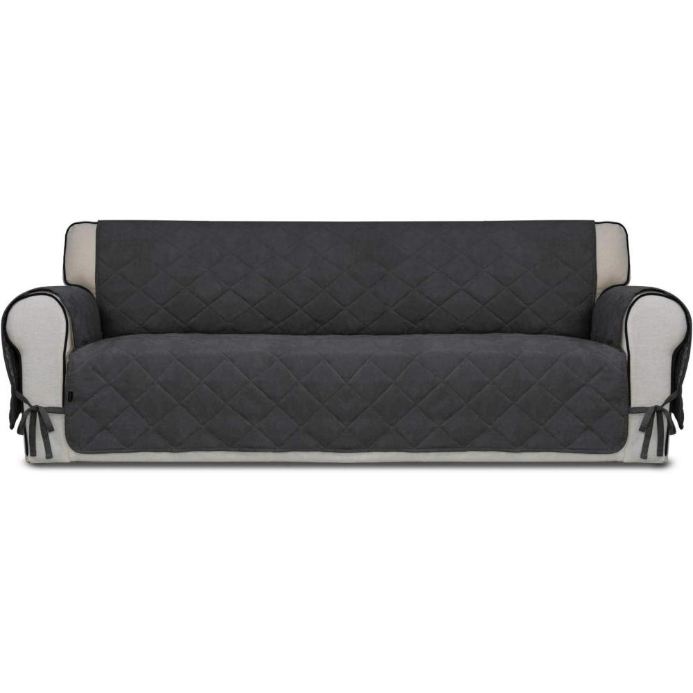 image:imageEasyGoing Micro Suede Sofa Slipcover Sofa Cover Couch Cover with Three Pockets Quilted Pets Covers Plastic Drop Printing PetsKidsChildrenDogCat SofaDark Gray
