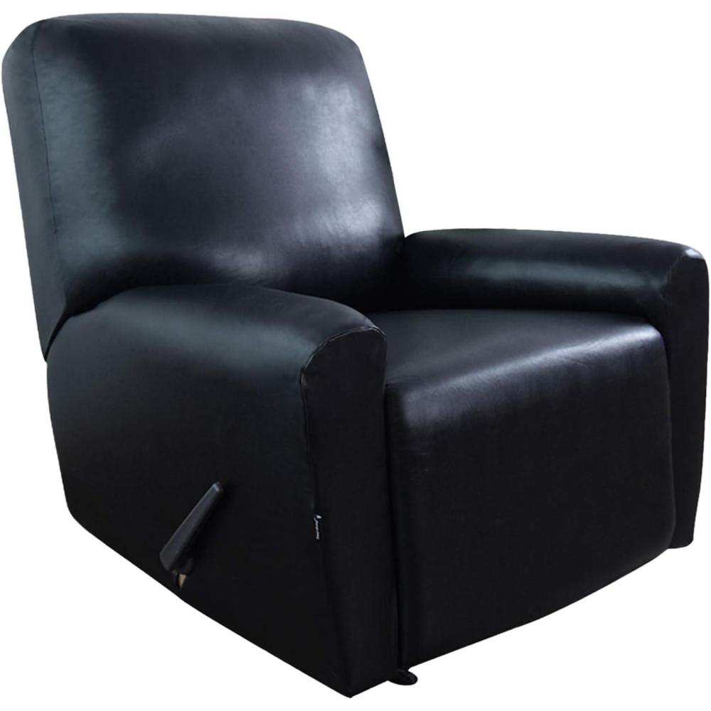 image:imageEasyGoing PU Leather Recliner slipcovers Waterproof Stretch Sofa Covers 4 Pieces Stretch Furniture Protector AntiSlip Elastic Strap Shield Pets Kids Children Cats Dogs Recliner BlackBlack