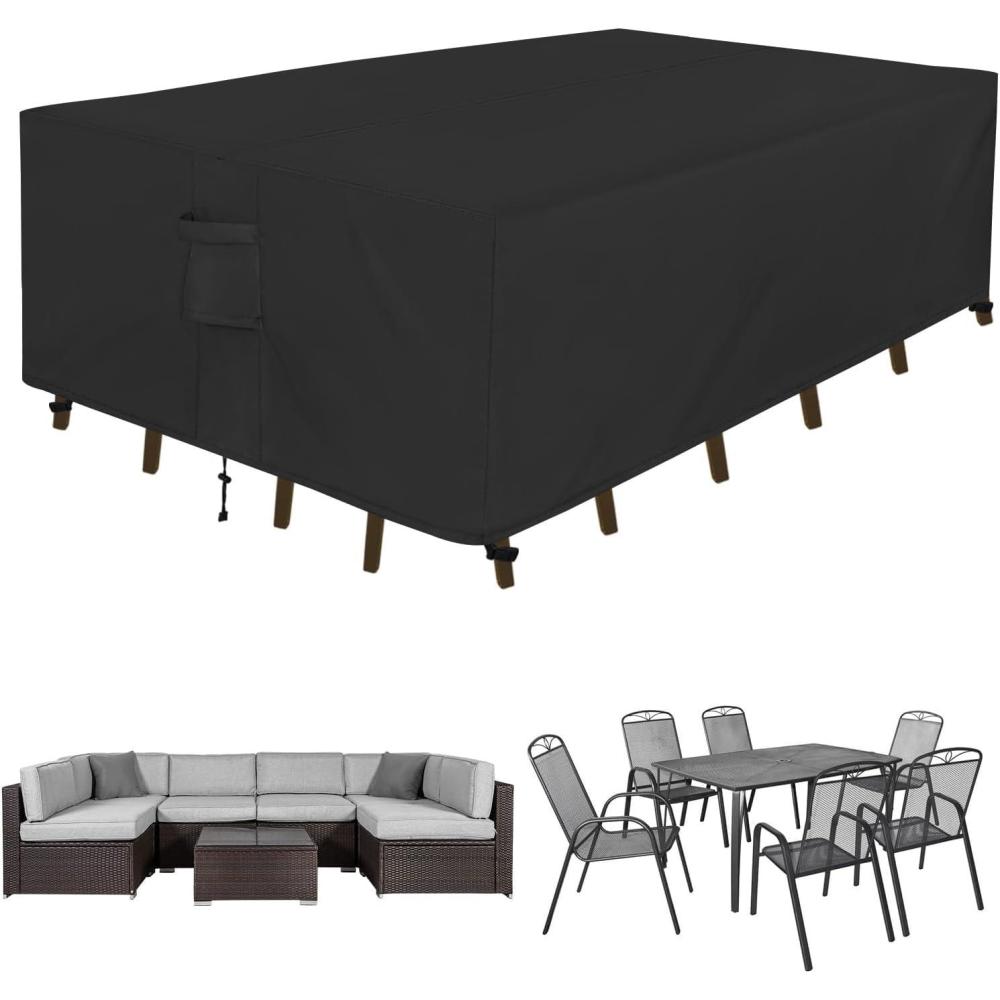 image:imageEasyGoing Rectangle Patio Furniture Cover Waterproof Outdoor Dining Table and Chair Cover AntiUV Outside Sectional Sofa Set Covers 110L x 84W x 28H BlackBlack