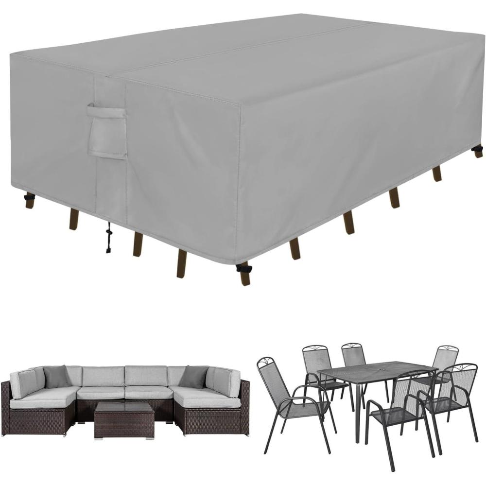 image:imageEasyGoing Rectangle Patio Furniture Cover Waterproof Outdoor Dining Table and Chair Cover AntiUV Outside Sectional Sofa Set Covers 110L x 84W x 28H BlackGrey
