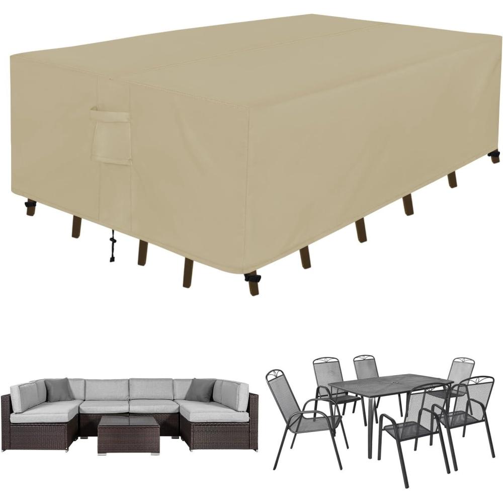 image:imageEasyGoing Rectangle Patio Furniture Cover Waterproof Outdoor Dining Table and Chair Cover AntiUV Outside Sectional Sofa Set Covers 110L x 84W x 28H BlackCamel