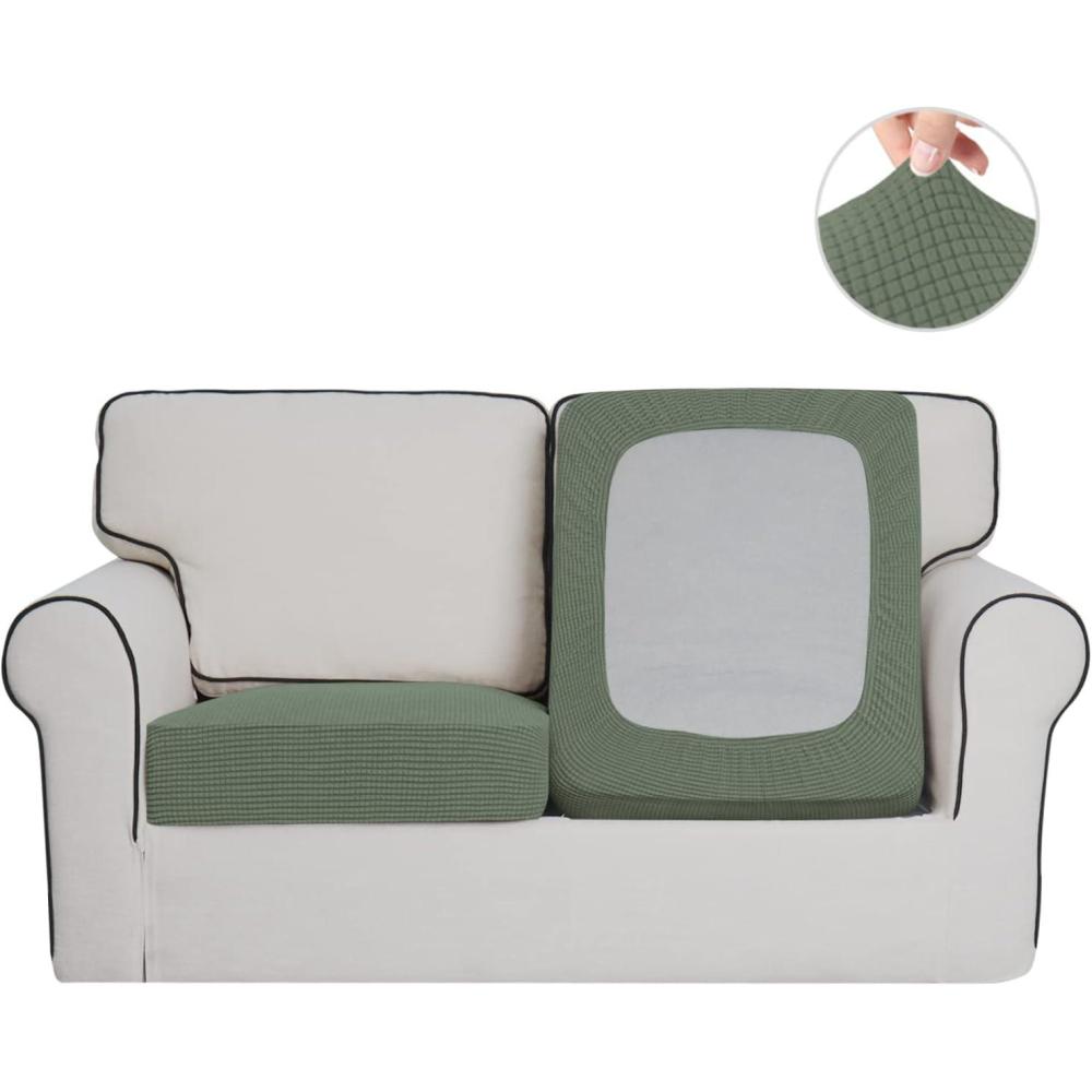 image:imageEasyGoing Stretch 4 Pieces Couch Cushion Covers for Sectional Sofa LeftRight L Shape Chaise Lounge Sofa Seat slipcover AntiSlip Sofa Cover Soft 3 Seater 1 Chaise Dark GrayGreyish Green