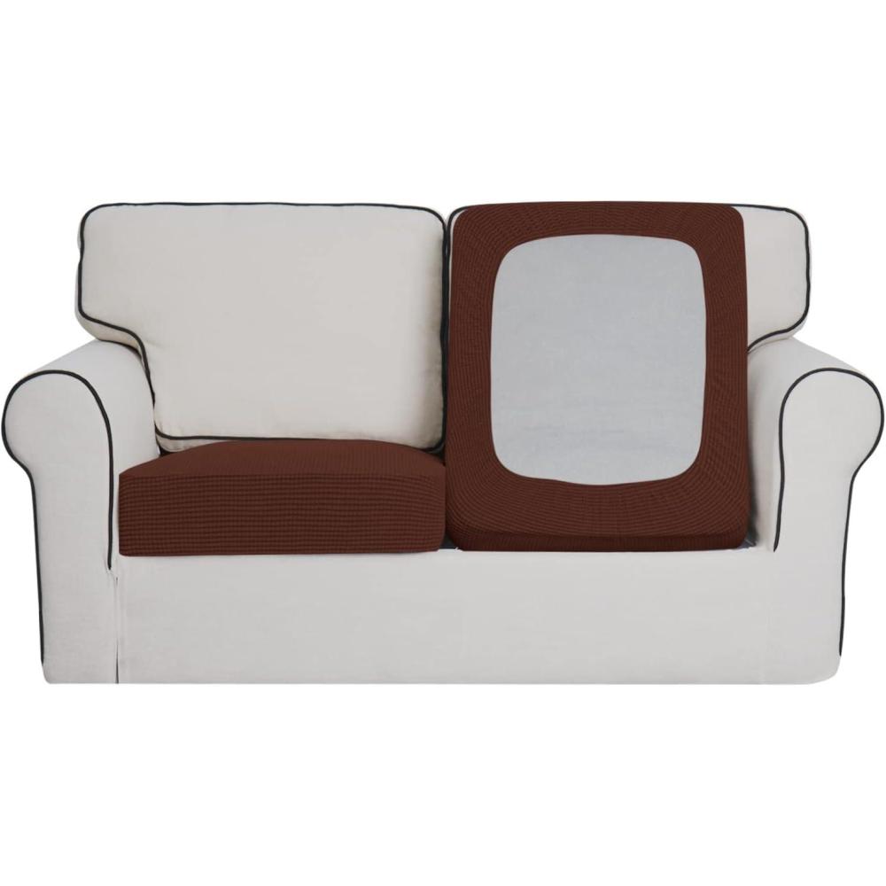image:imageEasyGoing Stretch 4 Pieces Couch Cushion Covers for Sectional Sofa LeftRight L Shape Chaise Lounge Sofa Seat slipcover AntiSlip Sofa Cover Soft 3 Seater 1 Chaise Dark GrayCoffee
