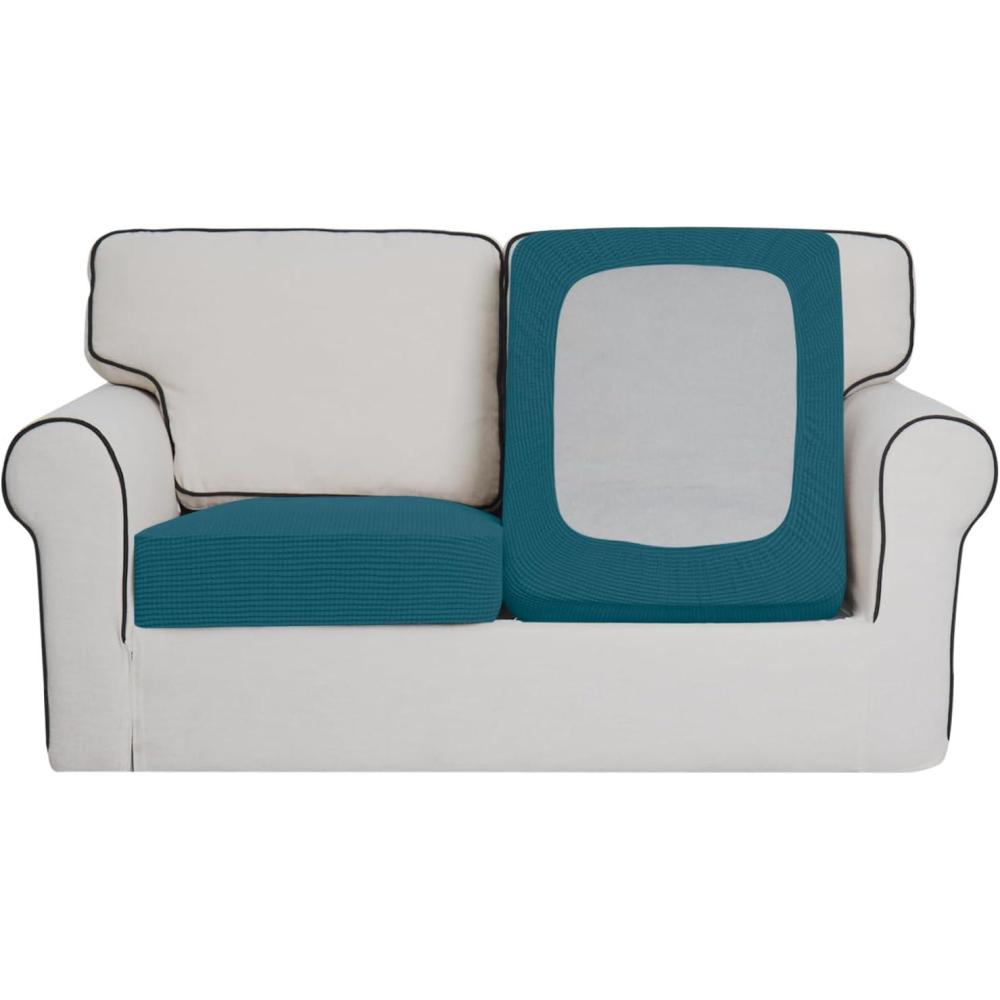 image:imageEasyGoing Stretch 4 Pieces Couch Cushion Covers for Sectional Sofa LeftRight L Shape Chaise Lounge Sofa Seat slipcover AntiSlip Sofa Cover Soft 3 Seater 1 Chaise Dark GrayPeacock Blue