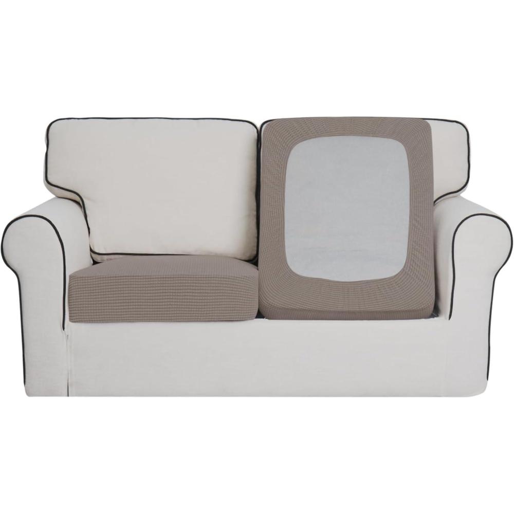 image:imageEasyGoing Stretch 4 Pieces Couch Cushion Covers for Sectional Sofa LeftRight L Shape Chaise Lounge Sofa Seat slipcover AntiSlip Sofa Cover Soft 3 Seater 1 Chaise Dark GrayTaupe