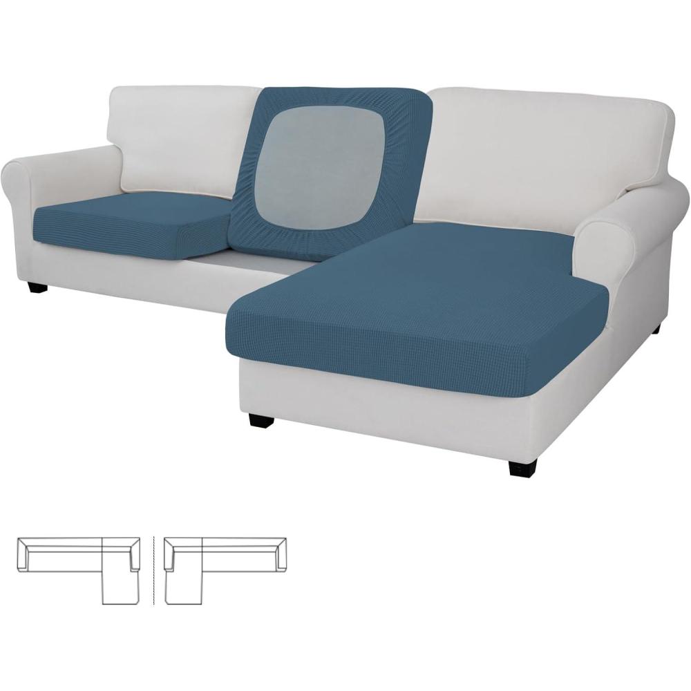 image:imageEasyGoing Stretch 4 Pieces Couch Cushion Covers for Sectional Sofa LeftRight L Shape Chaise Lounge Sofa Seat slipcover AntiSlip Sofa Cover Soft 3 Seater 1 Chaise Dark GrayBluestone