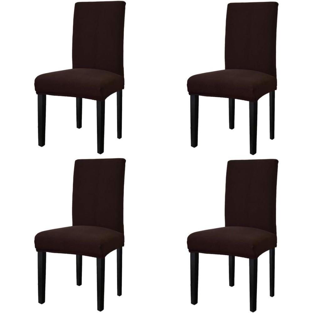 image:imageEasyGoing Stretch Dining Room Chair Slipcovers Persons Chair Protector Removable Washable Short Soft Home Dcor M4 Pieces Waffle Pique Chocolate
