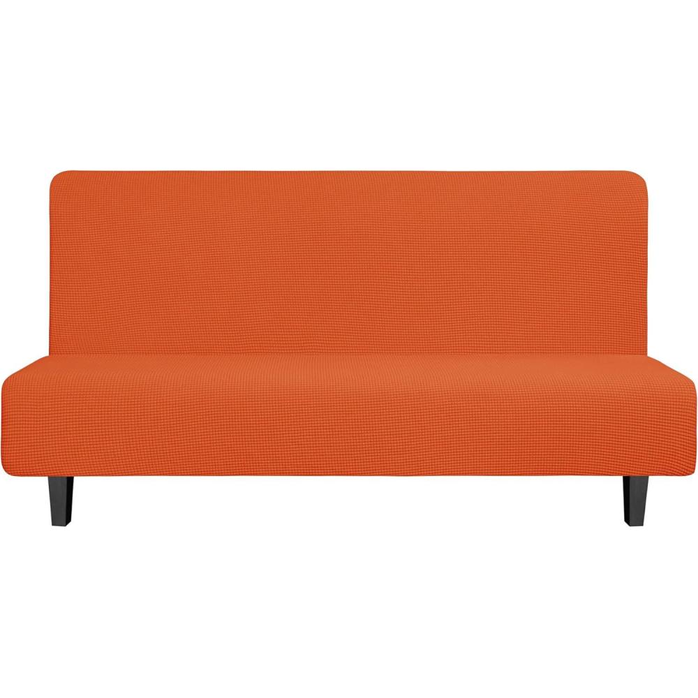 image:imageEasyGoing Stretch Futon Slipcover Armless Futon Bed Cover Furniture Protector Without Armrests with Elastic Bottom for Kids Soft Jacquard Fabric Small Checks Large Dark GrayOrange