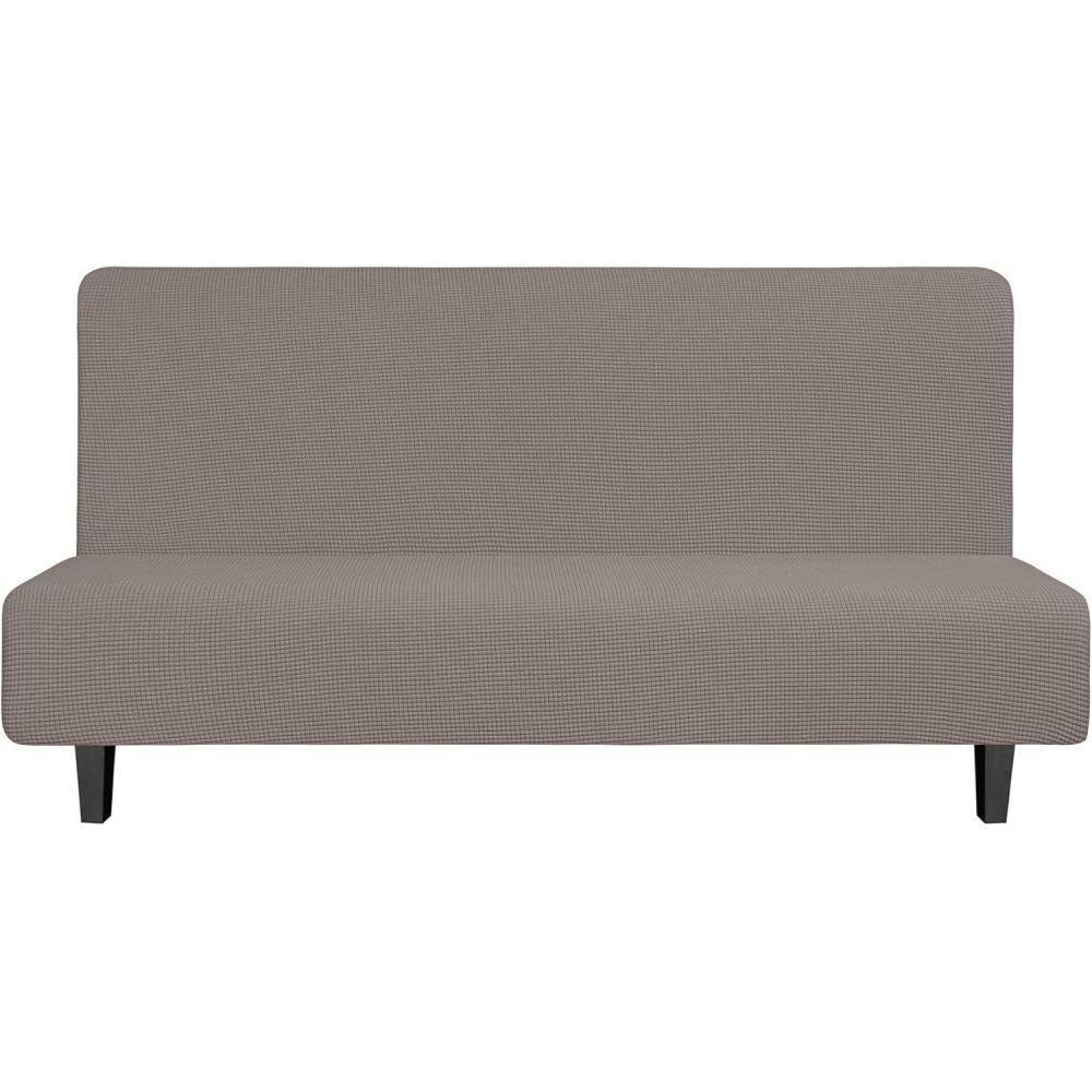 image:imageEasyGoing Stretch Futon Slipcover Armless Futon Bed Cover Furniture Protector Without Armrests with Elastic Bottom for Kids Soft Jacquard Fabric Small Checks Large Dark GrayTaupe