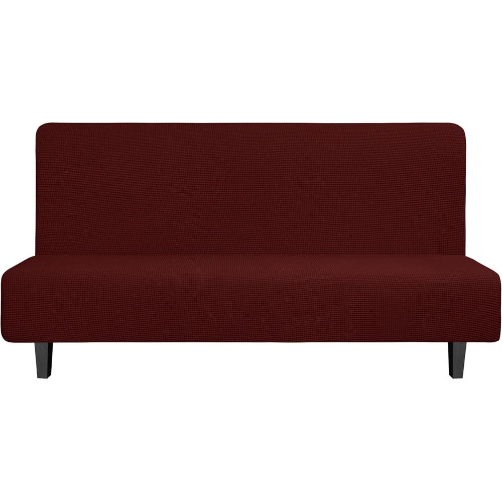 image:imageEasyGoing Stretch Futon Slipcover Armless Futon Bed Cover Furniture Protector Without Armrests with Elastic Bottom for Kids Soft Jacquard Fabric Small Checks Large Dark GrayWine