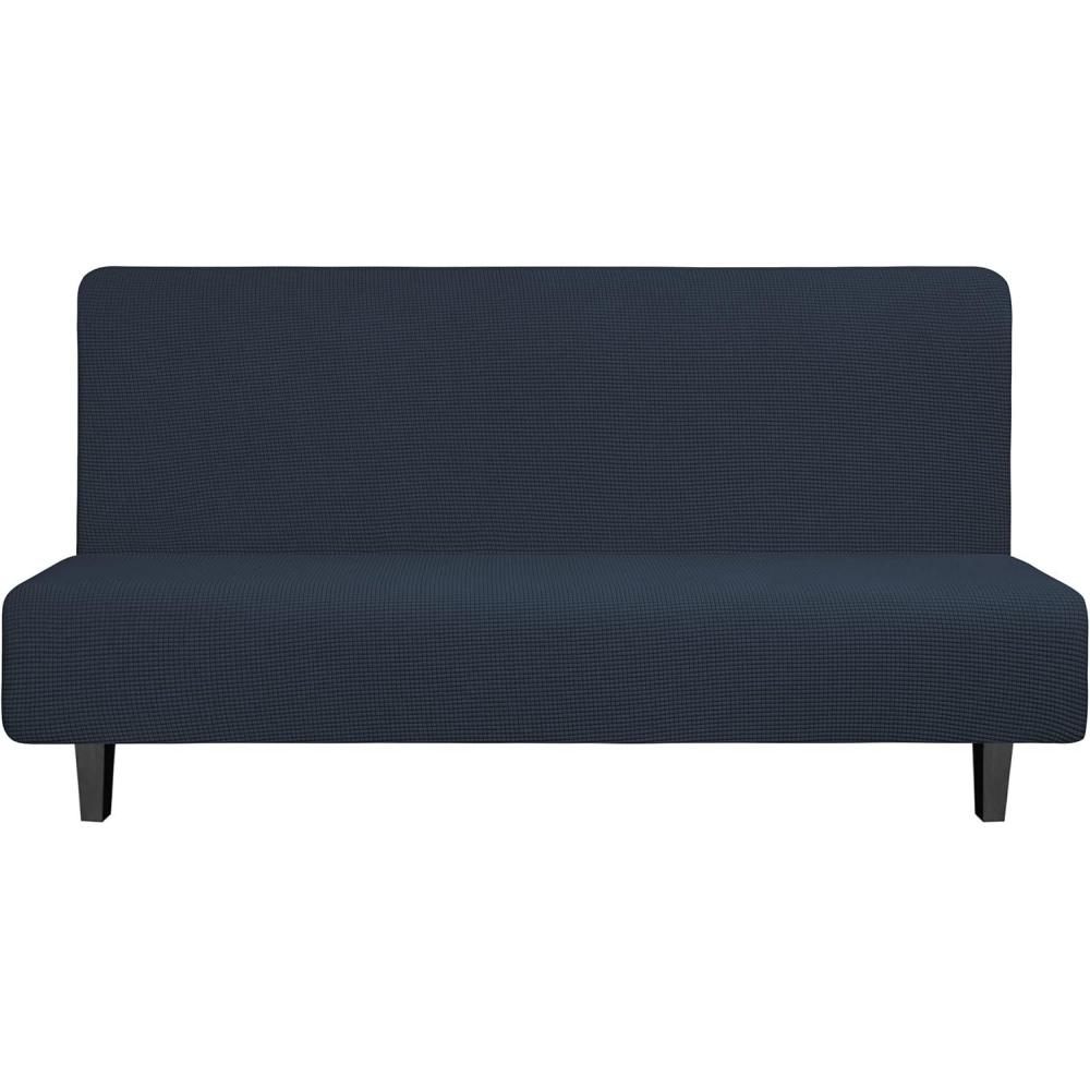 image:imageEasyGoing Stretch Futon Slipcover Armless Futon Bed Cover Furniture Protector Without Armrests with Elastic Bottom for Kids Soft Jacquard Fabric Small Checks Large Dark GrayDark Blue