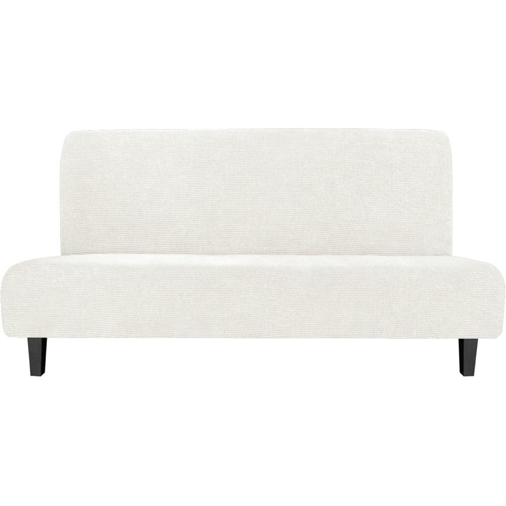 image:imageEasyGoing Stretch Futon Slipcover Armless Futon Bed Cover Furniture Protector Without Armrests with Elastic Bottom for Kids Soft Jacquard Fabric Small Checks Large Dark GrayCream