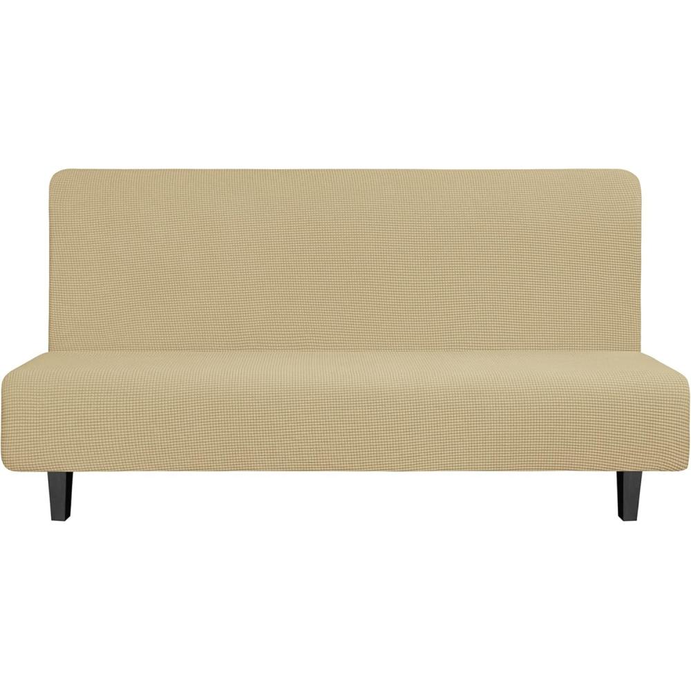 image:imageEasyGoing Stretch Futon Slipcover Armless Futon Bed Cover Furniture Protector Without Armrests with Elastic Bottom for Kids Soft Jacquard Fabric Small Checks Large Dark GrayBeige